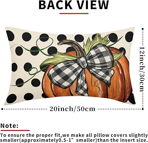 Miniatura 3 de Juego de 2 fundas de almohada lumbares de calabaza con lunares otoñales de 12 x 20 pulgadas, para decoración del hogar, sofá, porche, exteriores