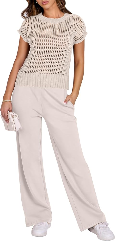 Amazon.com: ANRABESS Women Two Piece Outfits Crochet Sheer Knit 