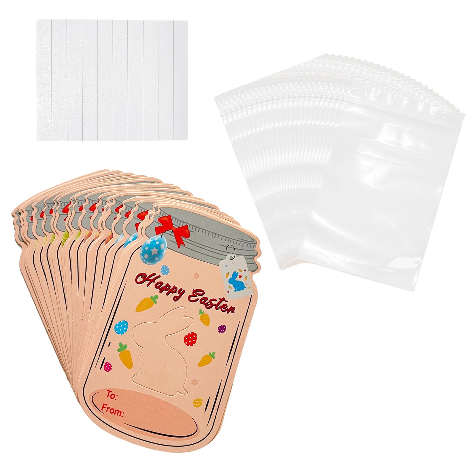 Kalttoy 24Pcs Candy Jar Holiday Greeting Cards with Resealable Clear Storage Bag for Children Student Festival Celebration Treat Bags