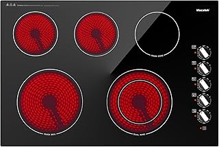 30 Inch Electric Cooktop 7300W Built-in Electric Stove Top 5 Burners 11 Power Levels,Knob Control,Keep Warm Function,Child...