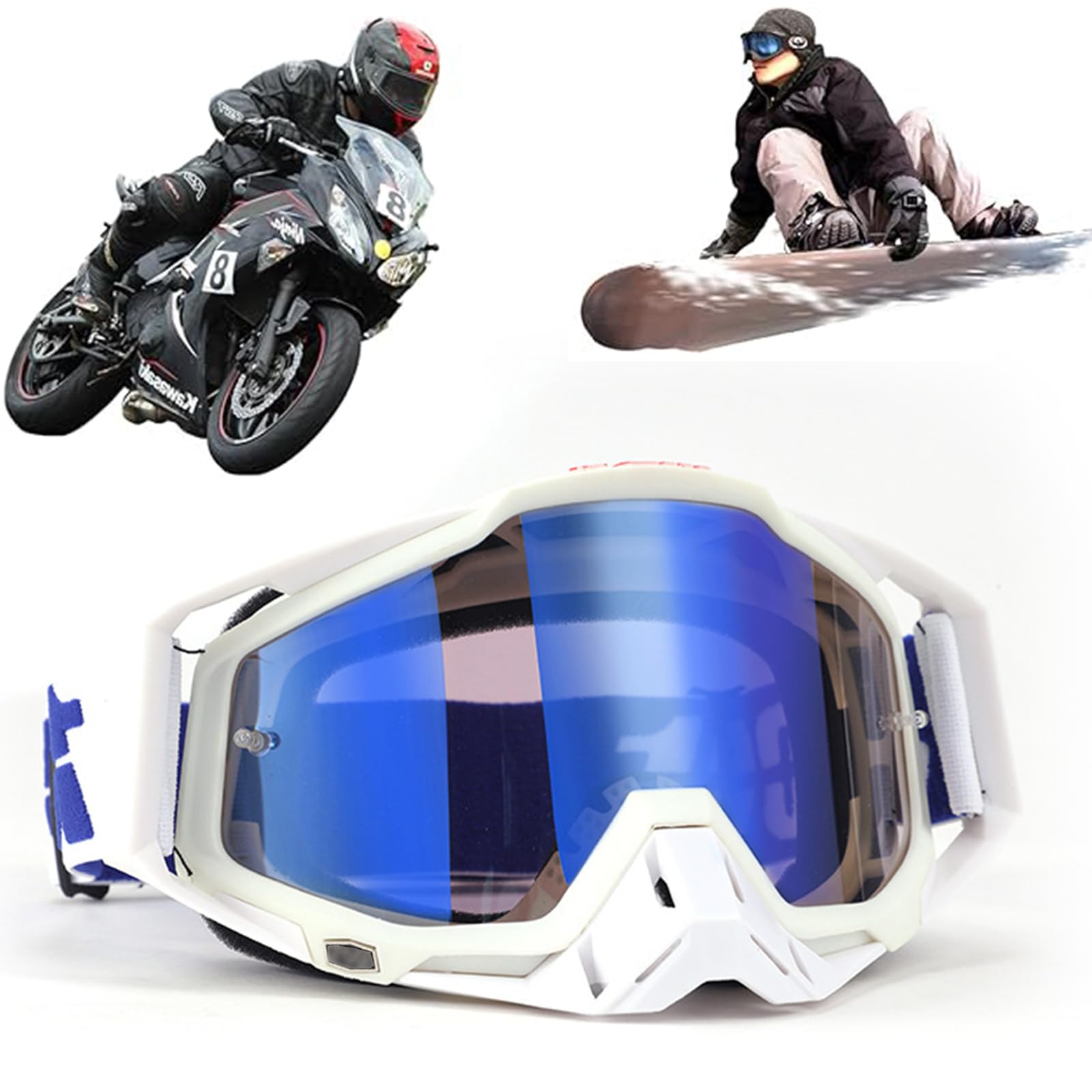 Occhiali da motocross, antivento, antipolvere, da motocross, da sci, da dirt bike (bianco 2)