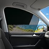 Car Window Shades, 2 Pack Magnetic Half Blackout & Half See-Through Car Sun Shade Side Window, Front Window Shade Block Heat UV Rays Glare for Driver Passenger