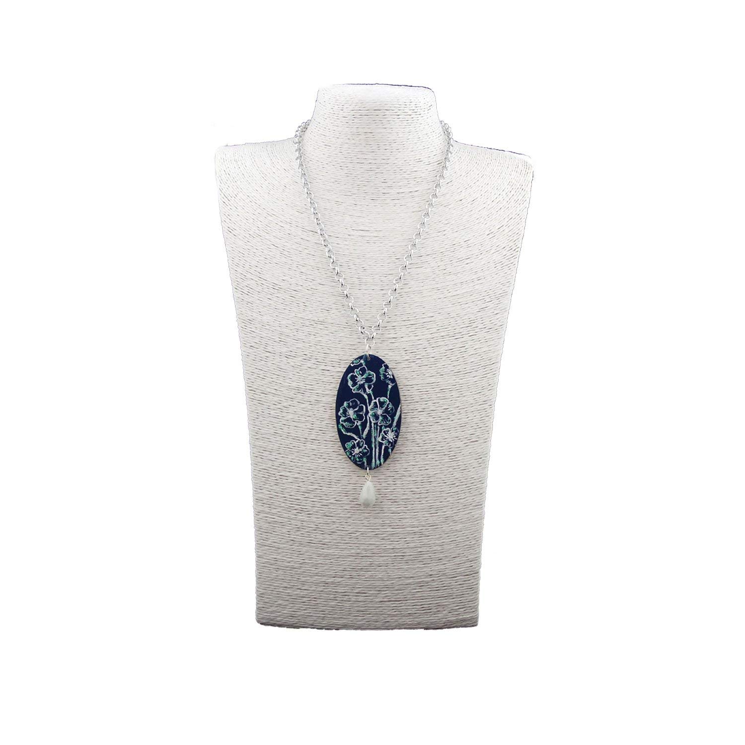 Arte Lisanti Collar con colgante pintado a mano – Anémonas – Collar con colgante pintado a mano, medallón de madera pintado a mano, joya elegante en madera totalmente pintada