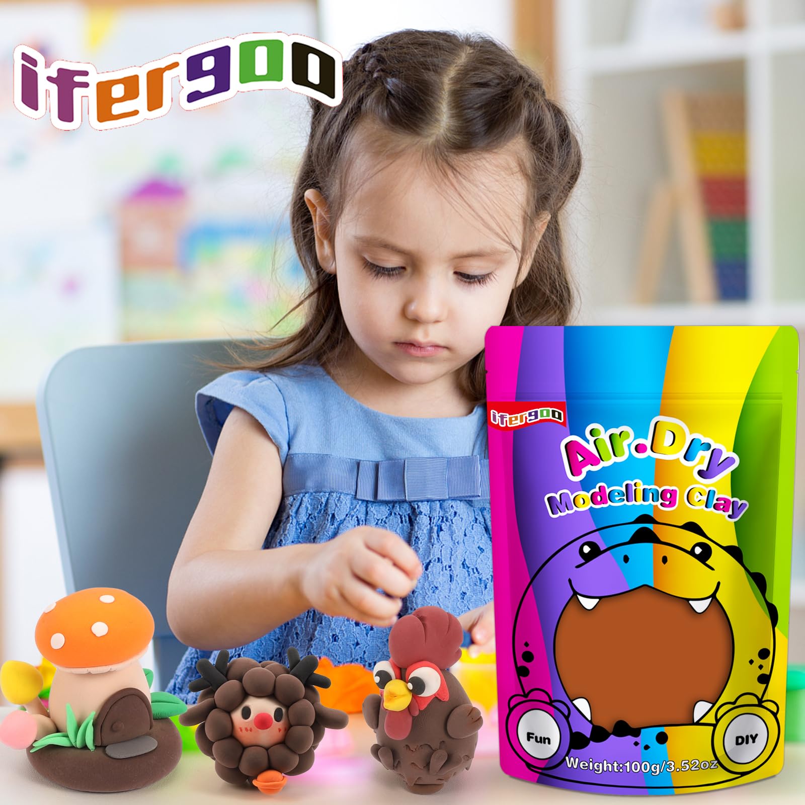 iFergoo Air Dry Clay, Brown Modeling Clay, 3.52oz/100g, Kids 3+, Brown Clay, 100g/3.5oz - Image 3