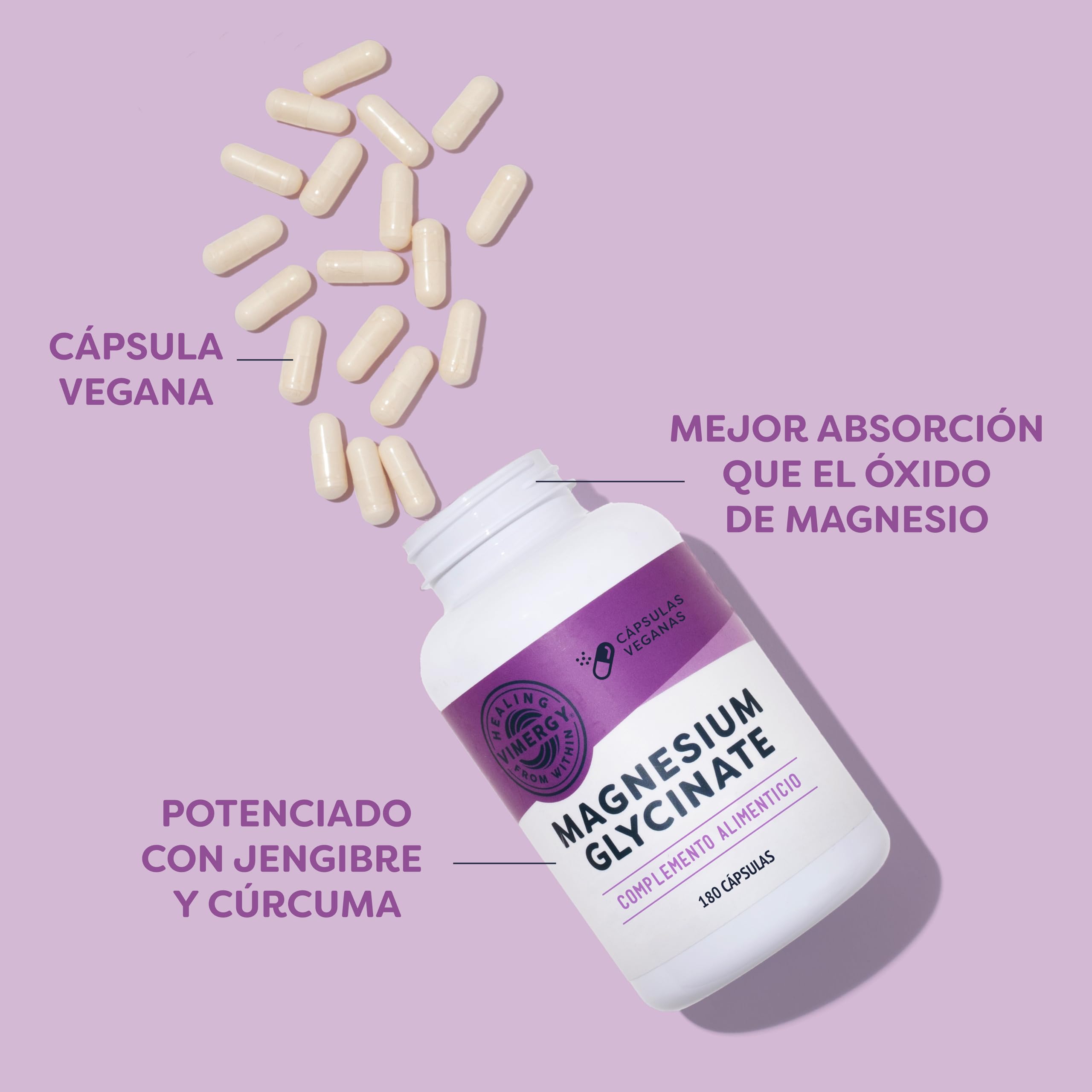 Vimergy Magnesium Glycinate – 90 Dosis – Glicinato de Magnesio – Aumenta la Energía y Reduce la Fatiga – Suplemento de Magnesio con Cúrcuma y Jengibre – Sin Gluten – Sin OMG – Apto para Keto y Paleo