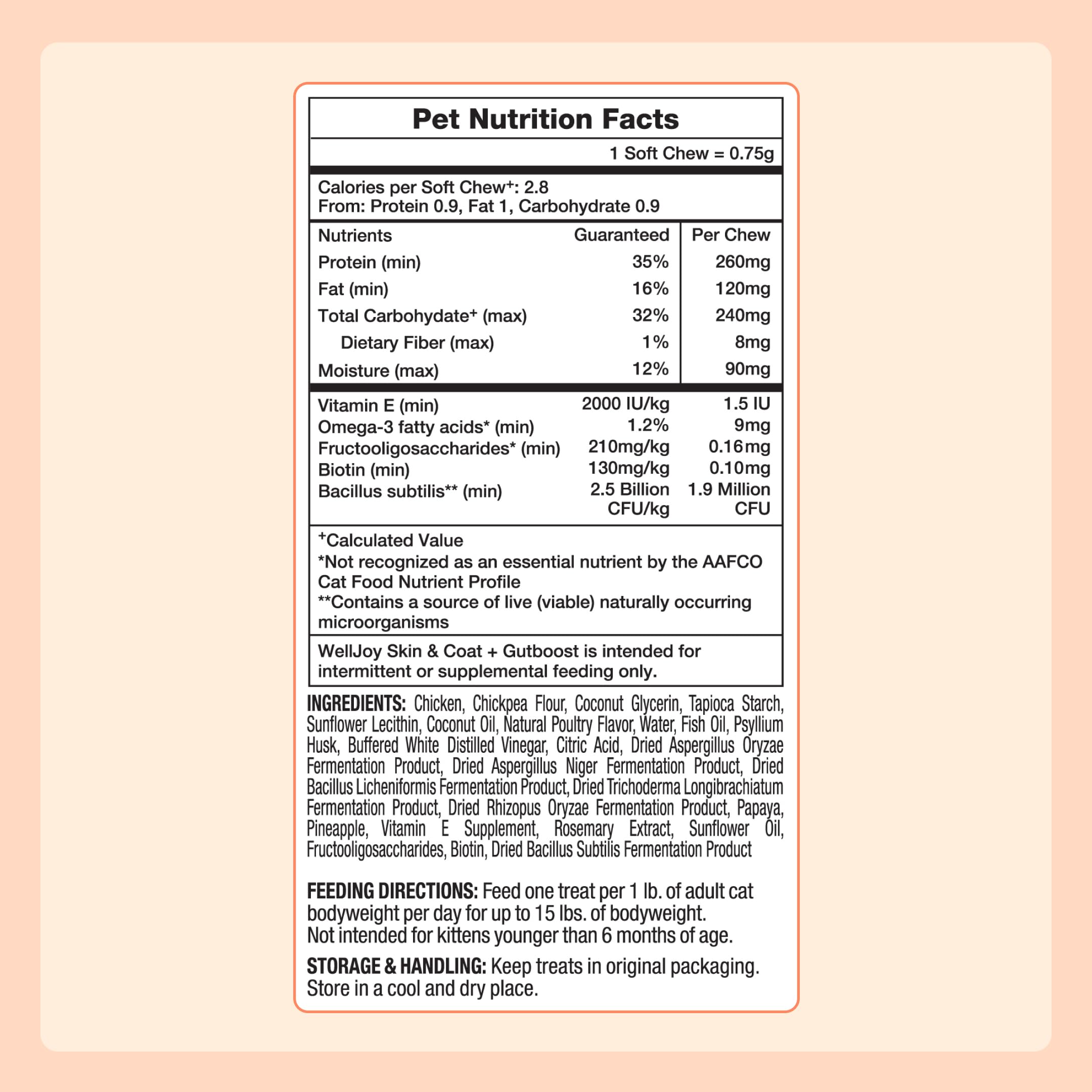 New! WellJoy Cat Treat Skin & Coat+ GutBoost | Nourishes Healthy Skin | Supports Shiny Coat | Dual-Benefit GutBoost Formulation | Vet Formulated | Made in USA | Real Shredded Chicken | 120 Soft Chews - image 5