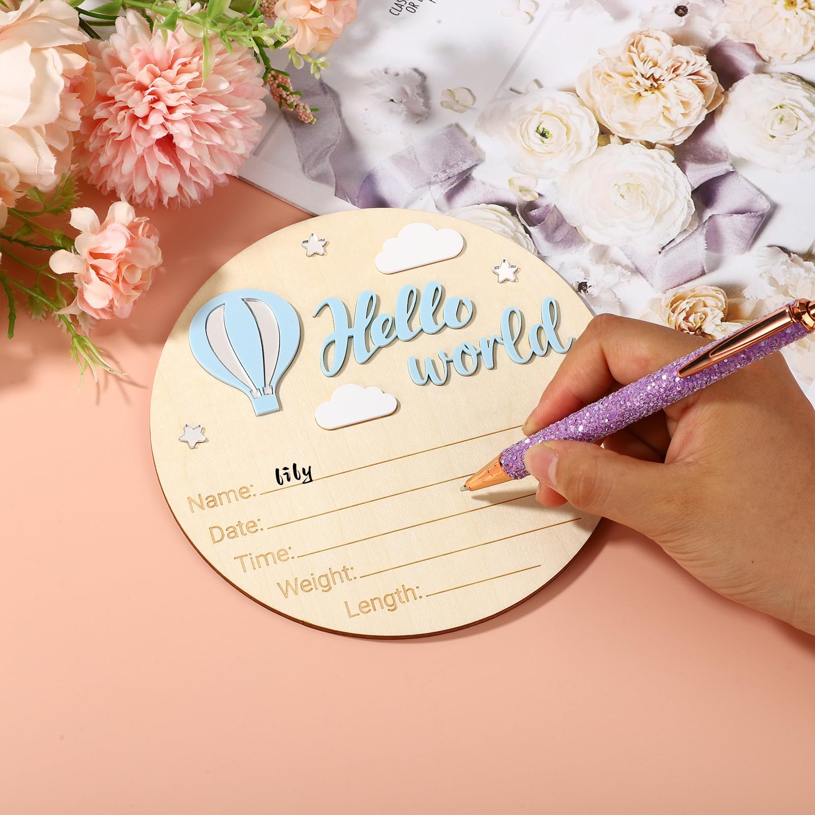 Panneau Bienvenue Bébé Bois, Panneau Hello World pour Garçons Filles Plaque Bébé Bienvenue pour Chambre d'Hôpital Décoration d'Intérieur Cadeaux Accessoires Photo
