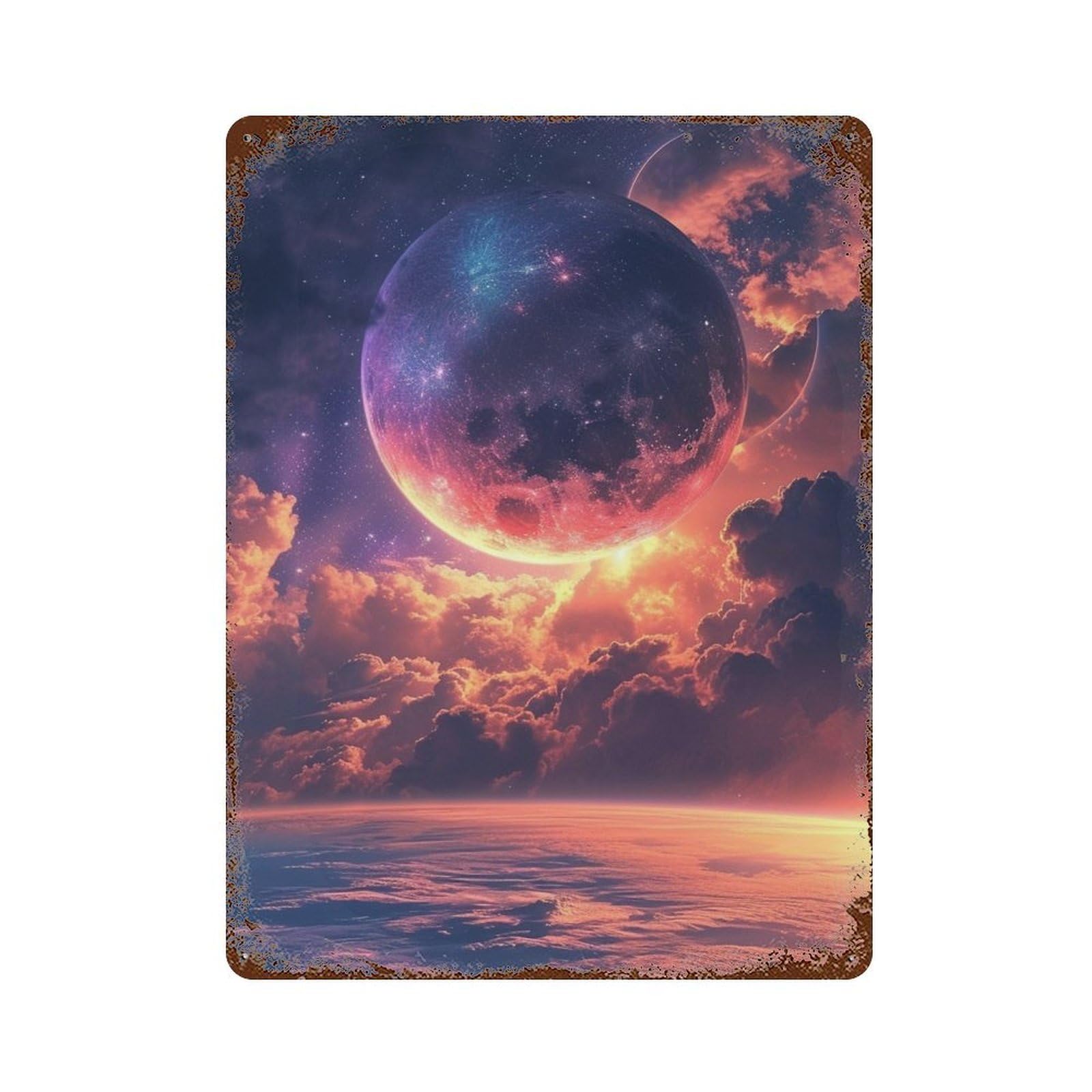 Garage Style Galactic Sunset Fantasy Distressed Metal Wall Sign 15.7"x11.8", Rustic Home Decor for Bar And Workshop