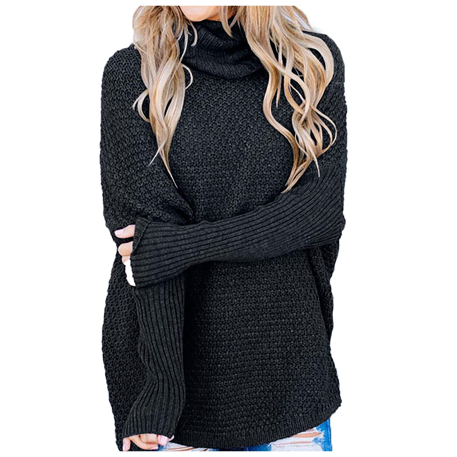 Übergroßer Rollkragenpullover für Damen, langärmelig, lässiger Pullover, Strick-Tunika