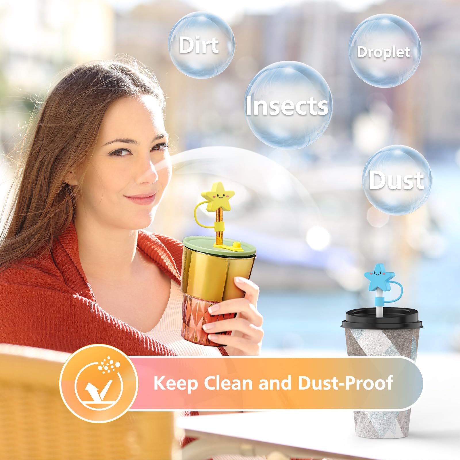 6PCS Silicone Straw Topper For Stanley 20&30&40 Oz Tumbler with Handle 10mm Cute Straw Cover Cap for Stanley Cup, Reusable Straw Topper Tip Lids for Stanley Cup Accessories