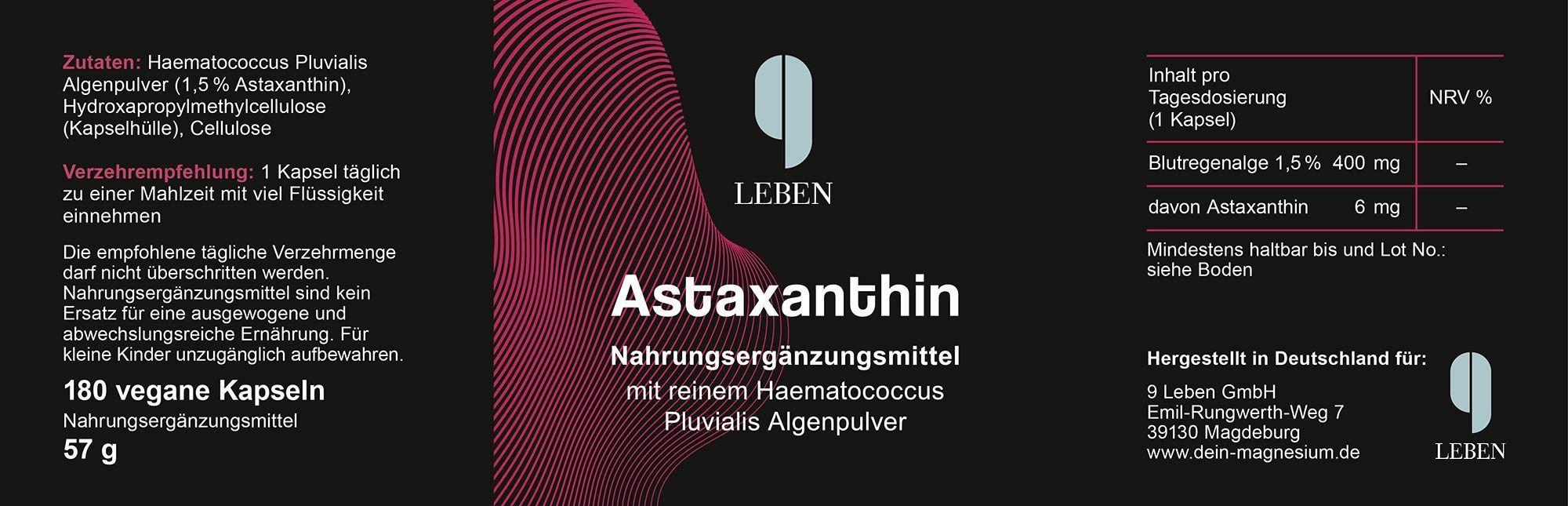 PREMIUM Astaxanthin hochdosiert 180 Kapseln [LABORGEPRÜFT] - vegan & ohne Zusatzstoffe - 6mg/Kapsel - Antioxidans vital pur