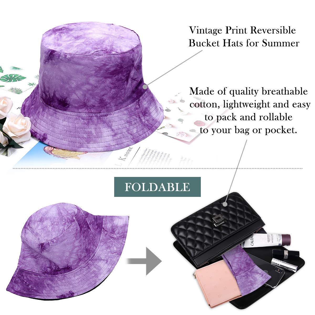 Feng Shui， Sombreros de Pescador para Mujer - Sombreros de Sol de Playa de Verano de algodón Reversible Sombrero de Pescador Plegable para Viajes Playa Senderismo Reino Unido