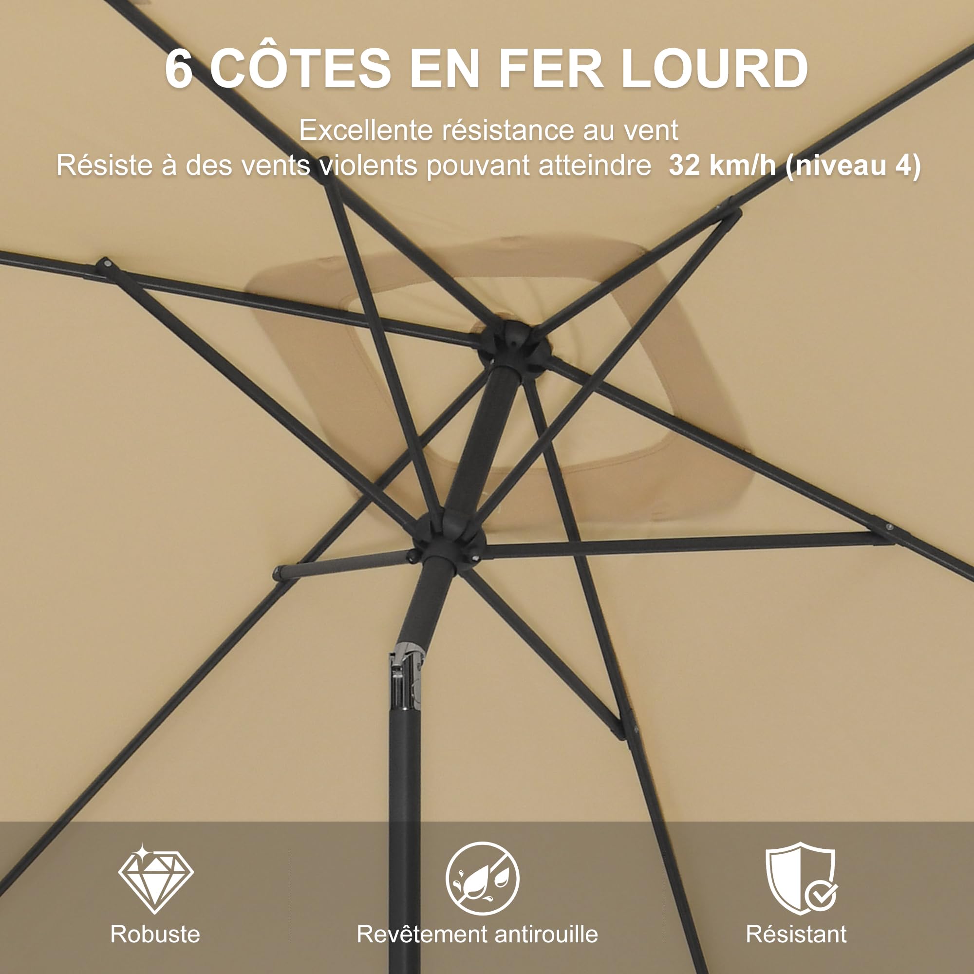 PURPLE LEAF Parasol de Jardin Extérieur Rectangulaire 200 x 300 cm avec Pied, Parasol Toile Toile Anti-UV 180 g/m² avec Inclinable des Deux Côtés pour Balcon, Terrasse, Plage, Beige