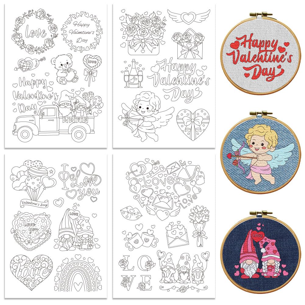 Peacoblue Valentine‘s Day Elements Stick and Stitch Embroidery Patterns