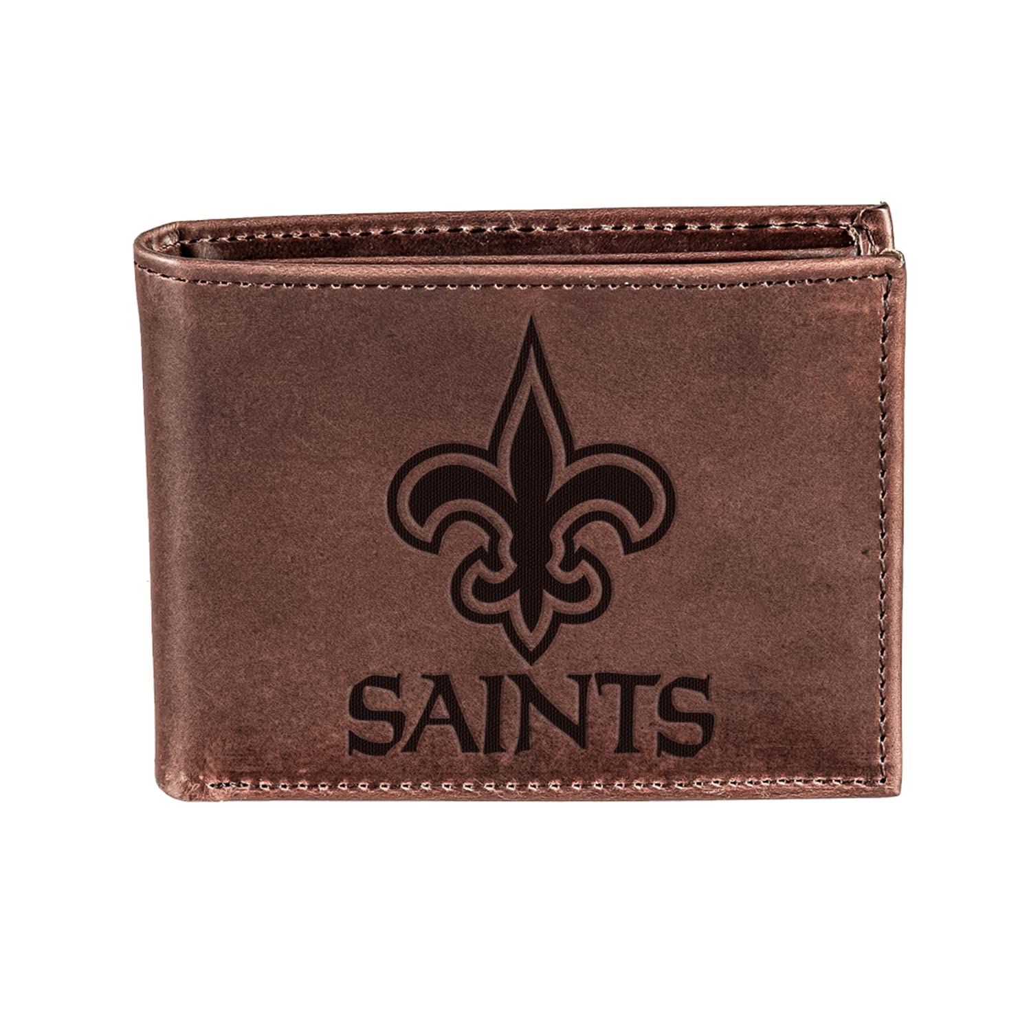 Evergreen Team Sports America NFL New Orleans Saints Brown Wallet | Bi-Fold | Officially Licensed Stamped Logo | Made of Leather | Money and Card Organizer | Gift Box Included