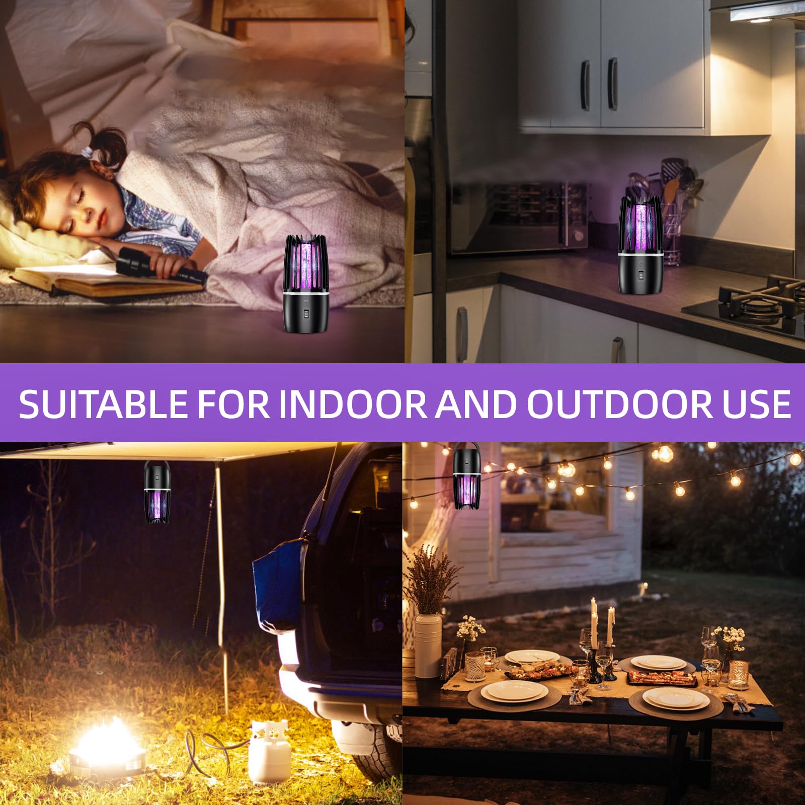 Insektenvernichter Elektrisch, Wiederaufladbarer Mückenvernichter mit 4000 mAh Akku, 2-in-1-Gerät mit UV-Lampe, 360°-Anlockung und Insektenvernichtung für drinnen und draußen