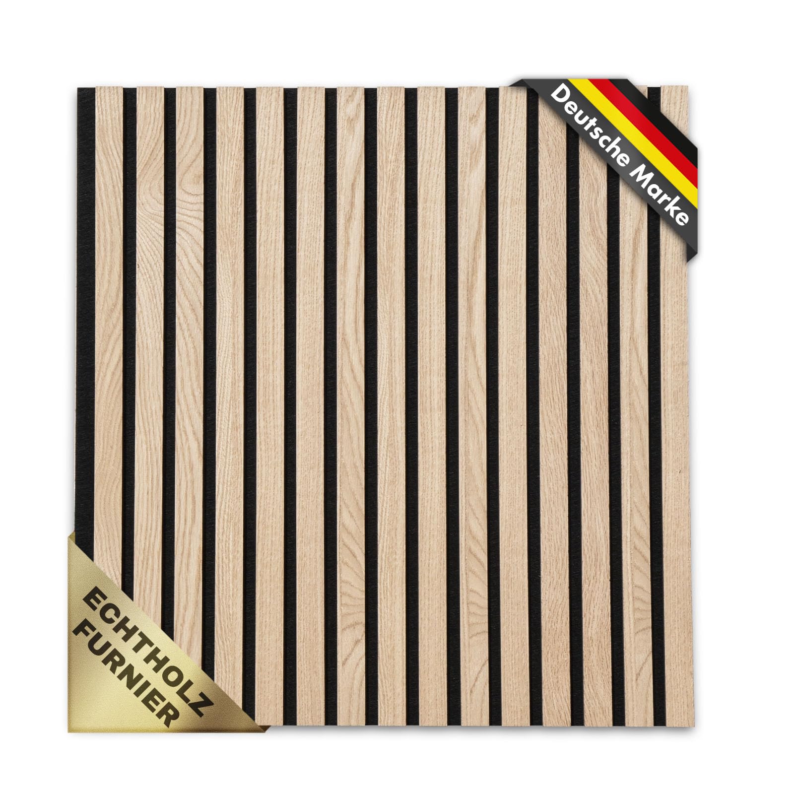 Karat White Oak Acoustic Panels, Wall Panels With Real Wood Veneer For Comfortable Room Acoustics, Slat Wall, Wood And Felt, Wall Cladding As Sound Insulation, Sound Insulation (, 60 X 60 Cm)