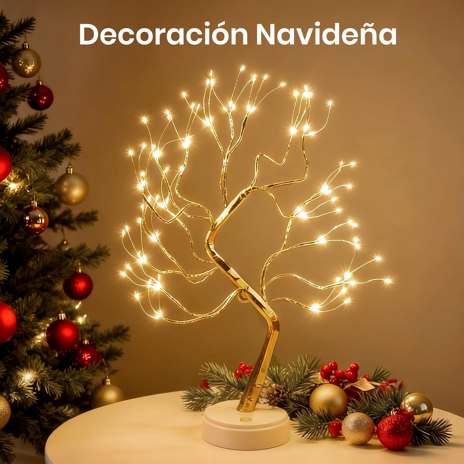 Arbol LED, 108 Leds Arbol Luces Led, 8 Modos, Alimentado por Pilas/USB, DIY Árbol Led Decorativo con Ramas Ajustables para Decoración del Regalos, Hogar, Navidad, Halloween y Bodas-2 Unidad