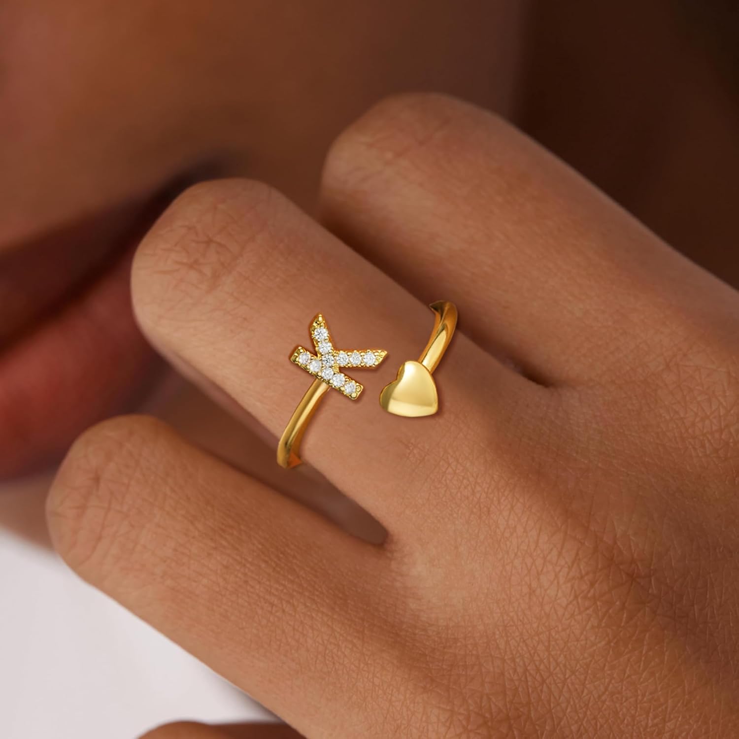 Valentines Day Gifts for Kids Teen Girls, Dainty 14K Gold Plated Adjustable Initial Rings Teen Girl Gifts Trendy Stuff Heart Ring Birthday Valentines Day Gift for Teenage Girls - Image 4