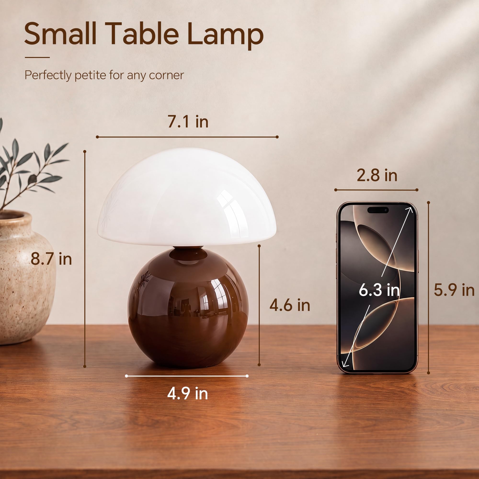 Dawnwake Lampada da comodino a forma di fungo, lampada da tavolo a LED, dimmerabile, decorazione per soggiorno, camera da letto, lampada da tavolo, lampada da tavolo in ceramica, in vetro, piccola