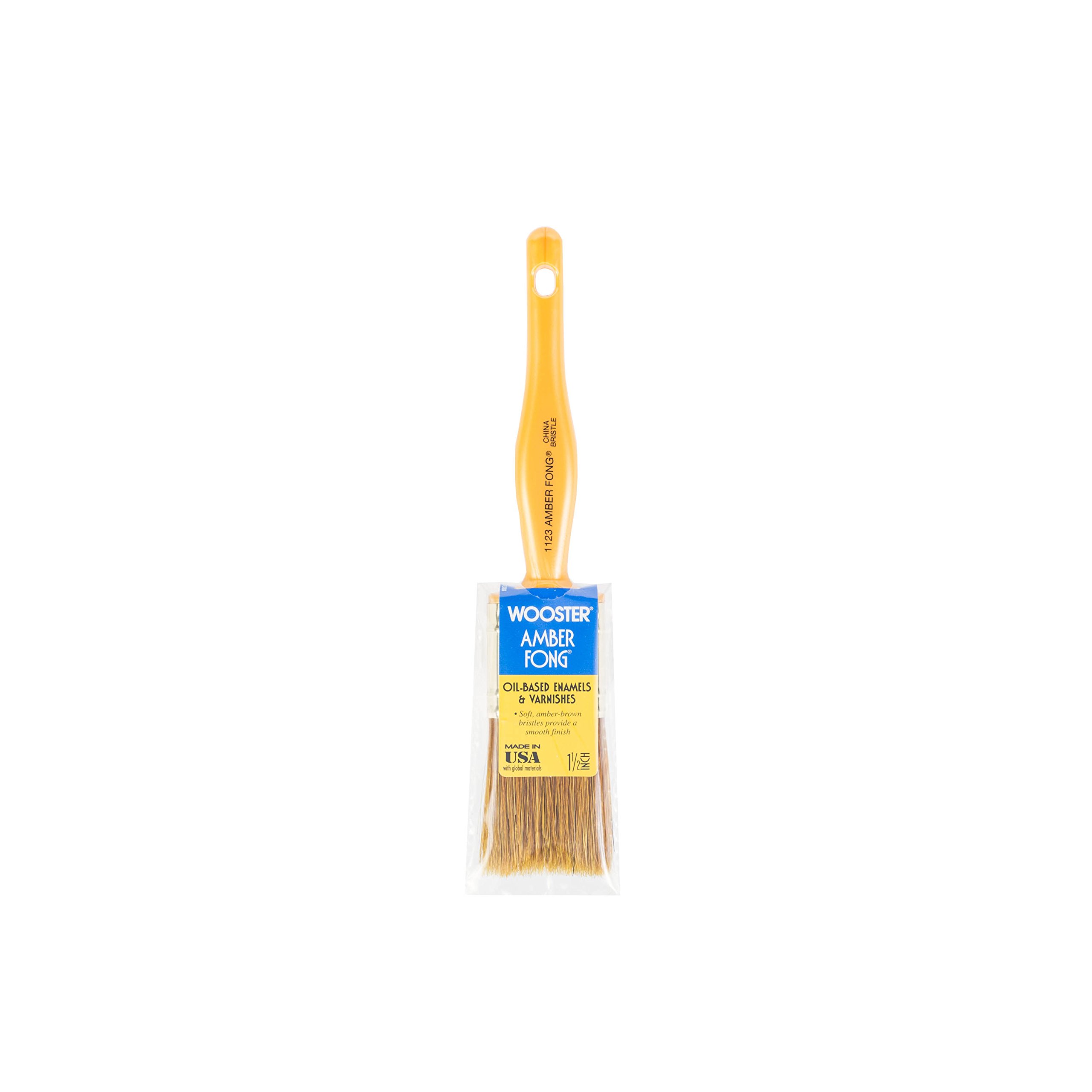 Wooster Brush 1123-1 1/2 Amber Fong 1123 Wall Brush, 8-3/4 in Oal, 1-1/2 in Width, Chiseled China Bristle, 1.5 Inch