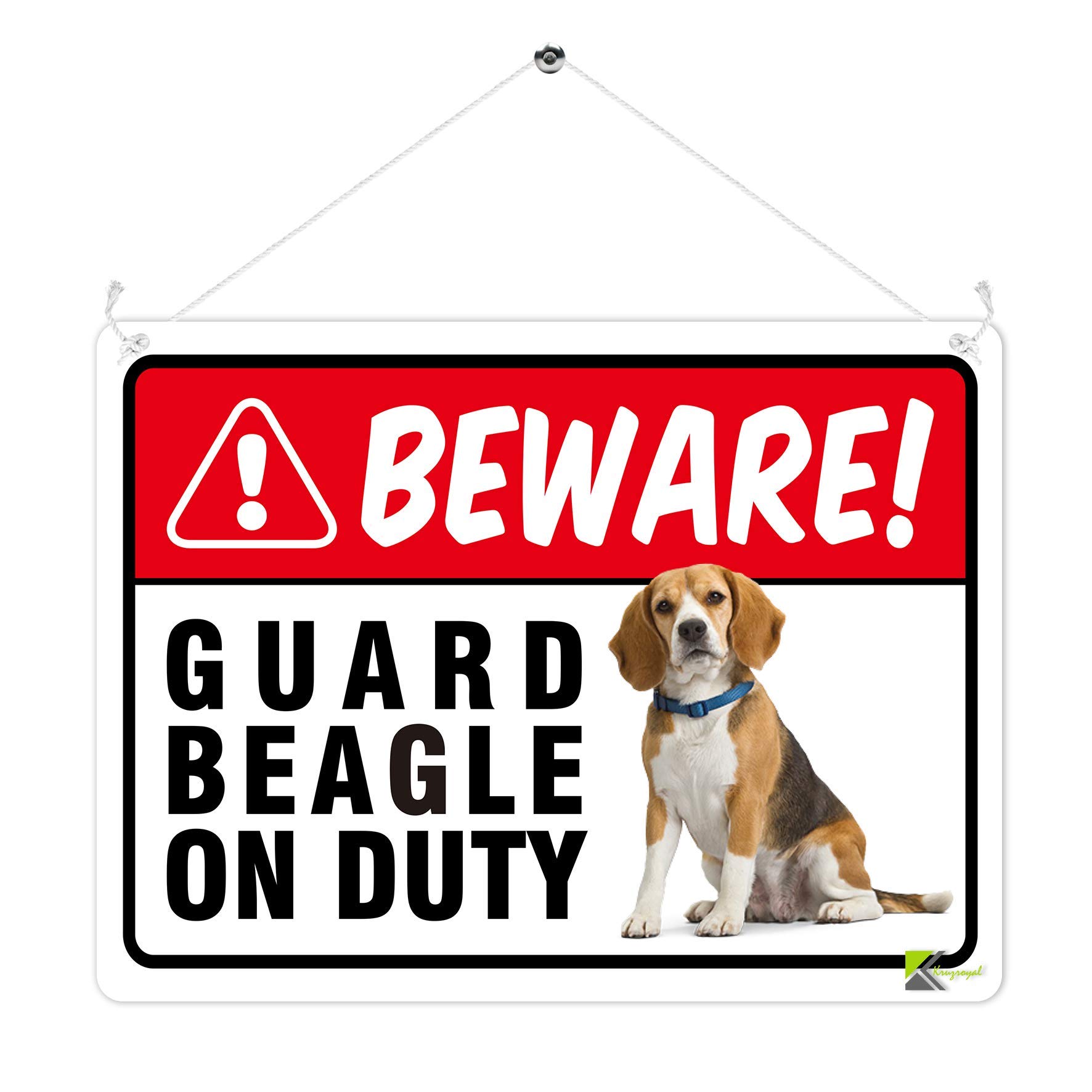 Kruzroyal Mp343 Beware!, Guard Beagle On Duty. Funny Novelty Retro Vintage Metal Wall Sign Plaque 20Cm X 15Cm
