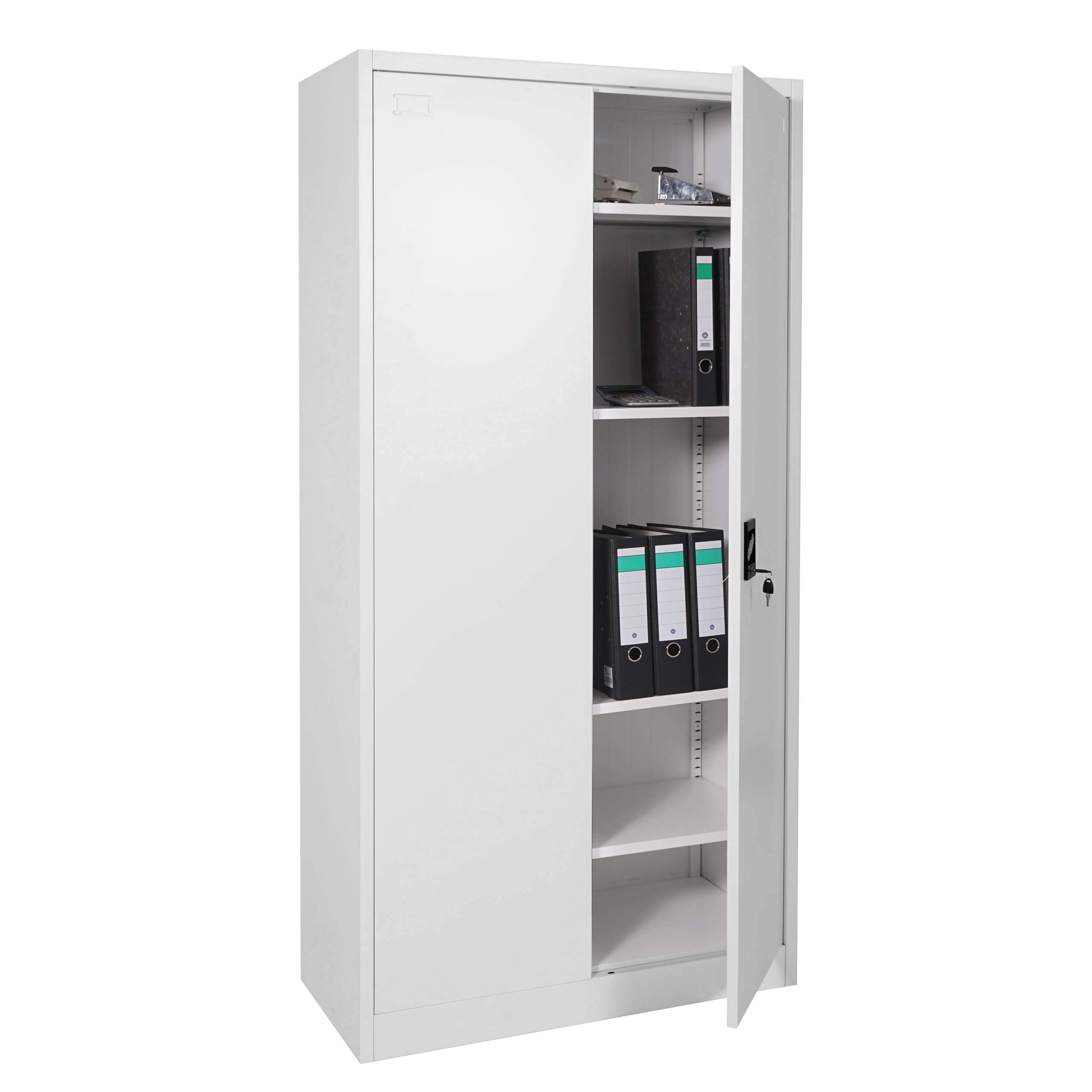 Mendler Aktenschrank HWC-H17 2 Türen abschließbar - 185x90x40cm grau | Stahlschrank, Büroschrank, Schrank, Metall