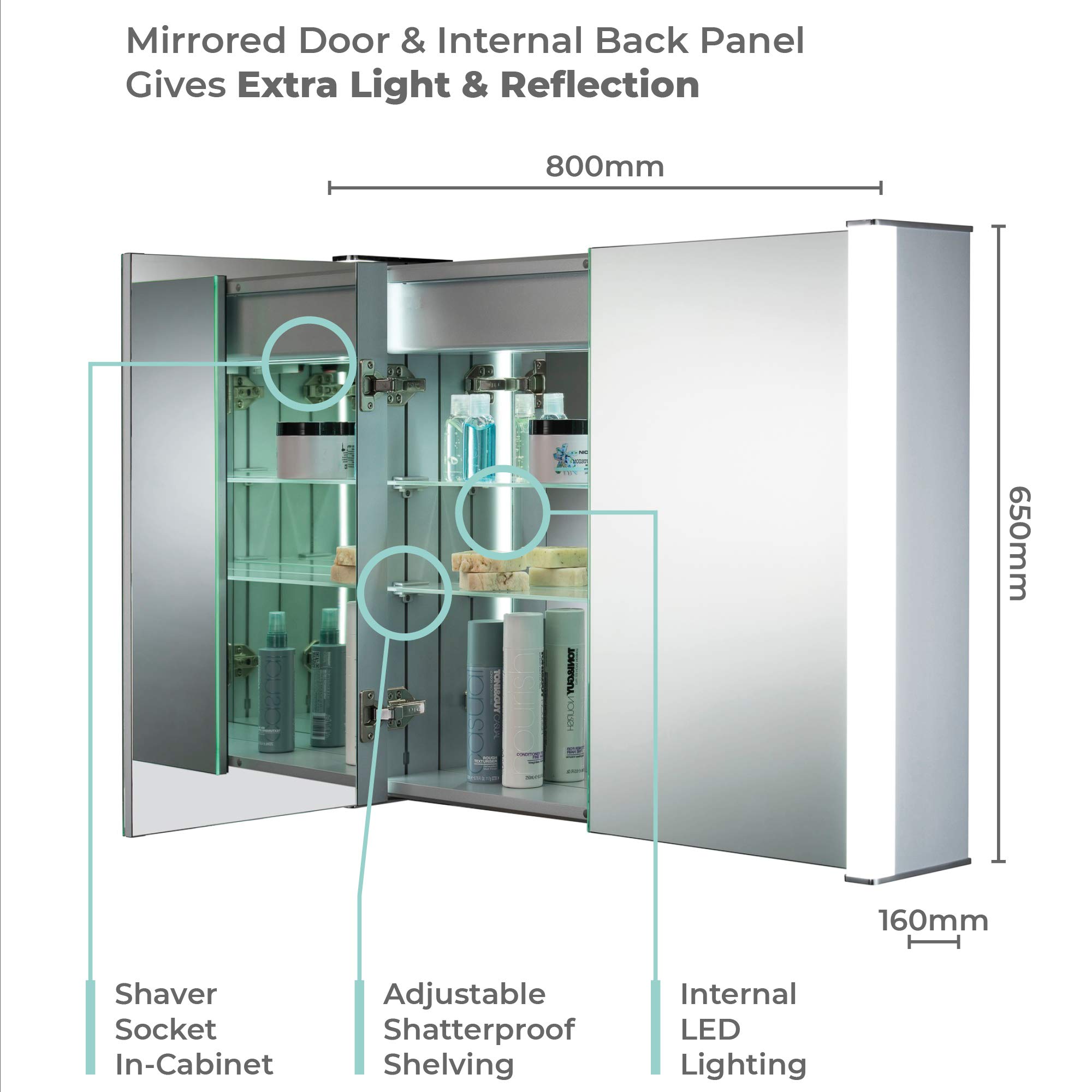 Neue Design Mood LED Illuminated Bathroom Mirror With Shaver Socket, AntiFog Demister