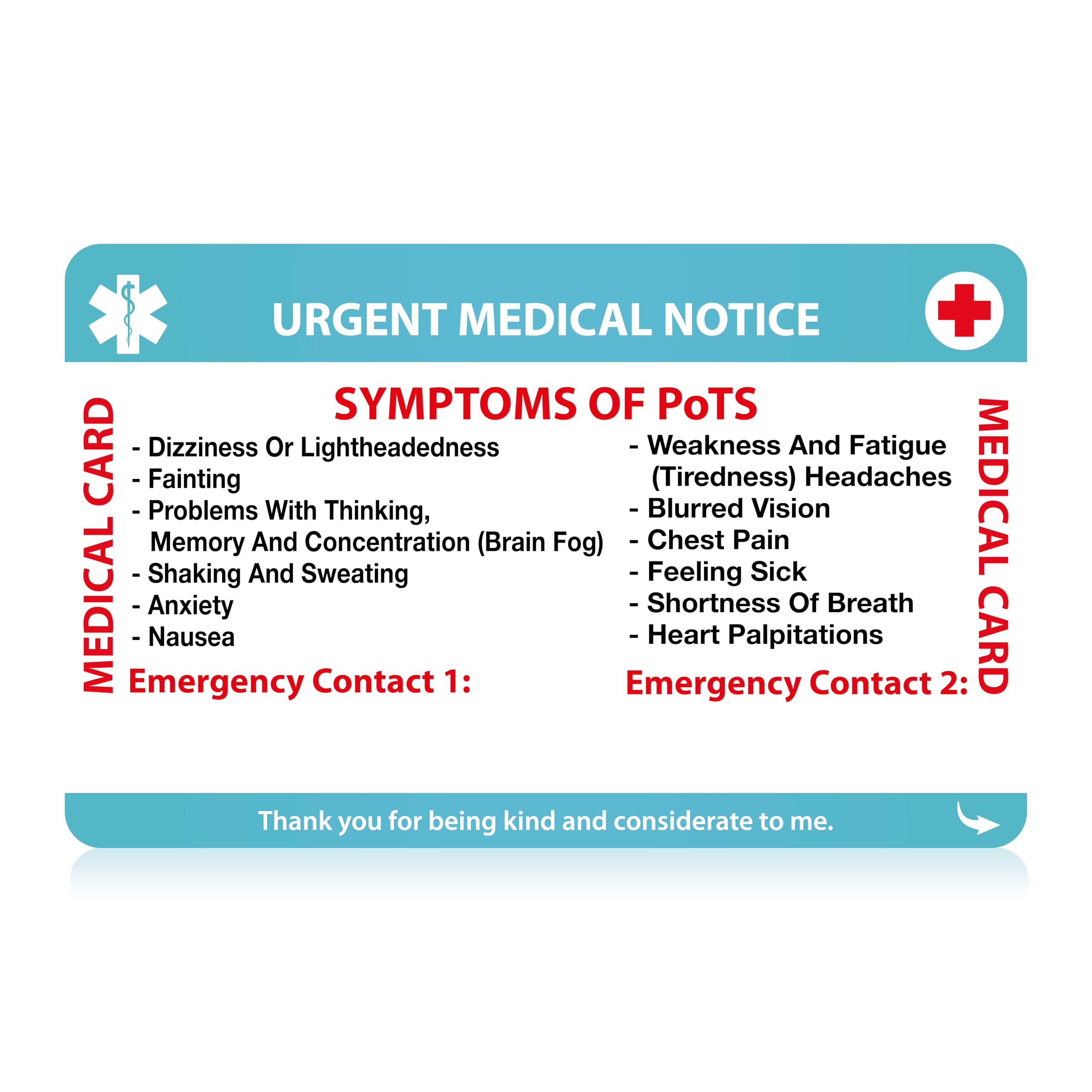 Postural orthostatic Tachycardia Syndrome Awareness (PoTS) Medical Card, PoTS Card with Writable Panel and Patterned Lanyard - Image 2