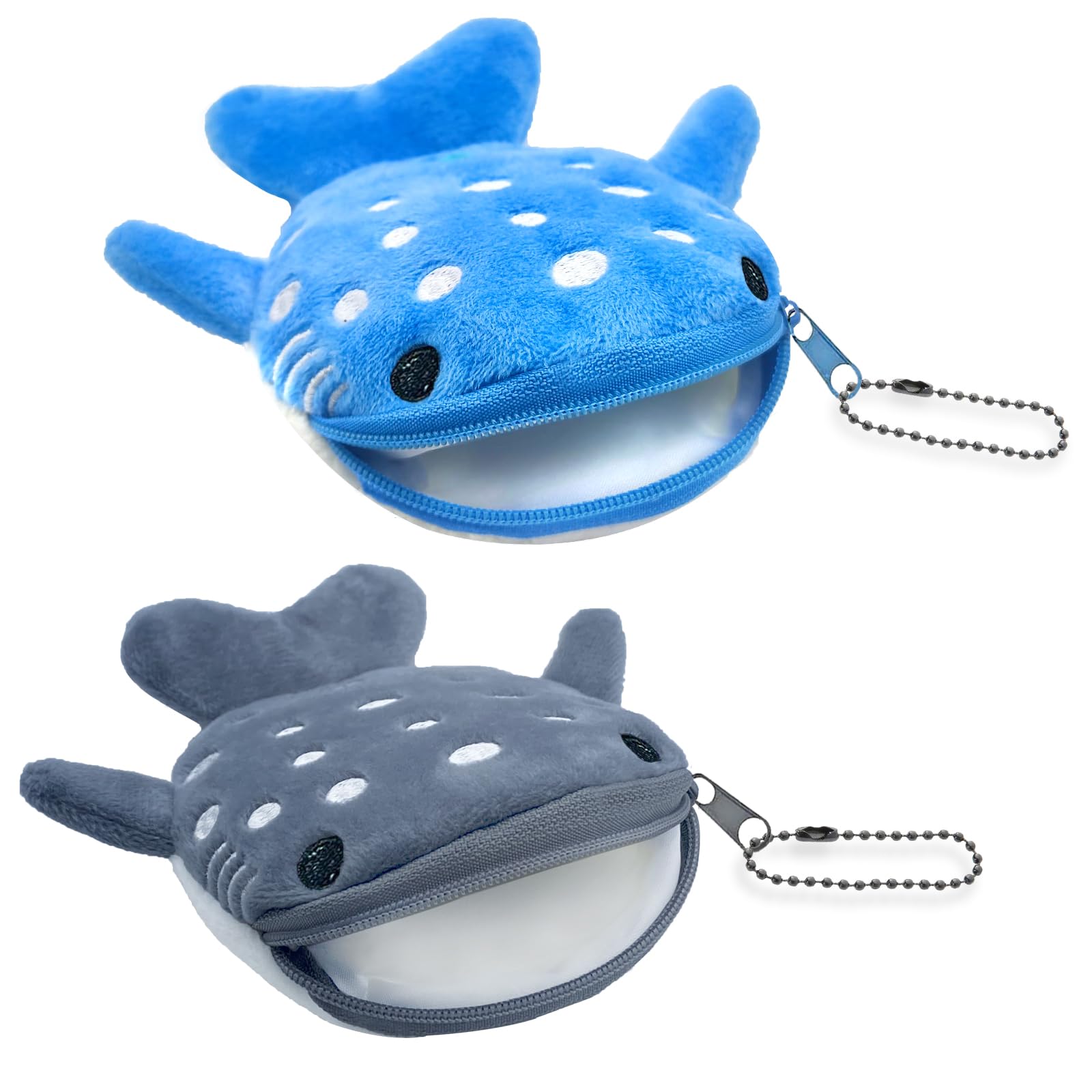 Whale Shark Coin Purse Keychain,Cute Plush Change Purse with Zipper Keychain,Kawaii Handmade Coin Pouches for Women: Blue+gray