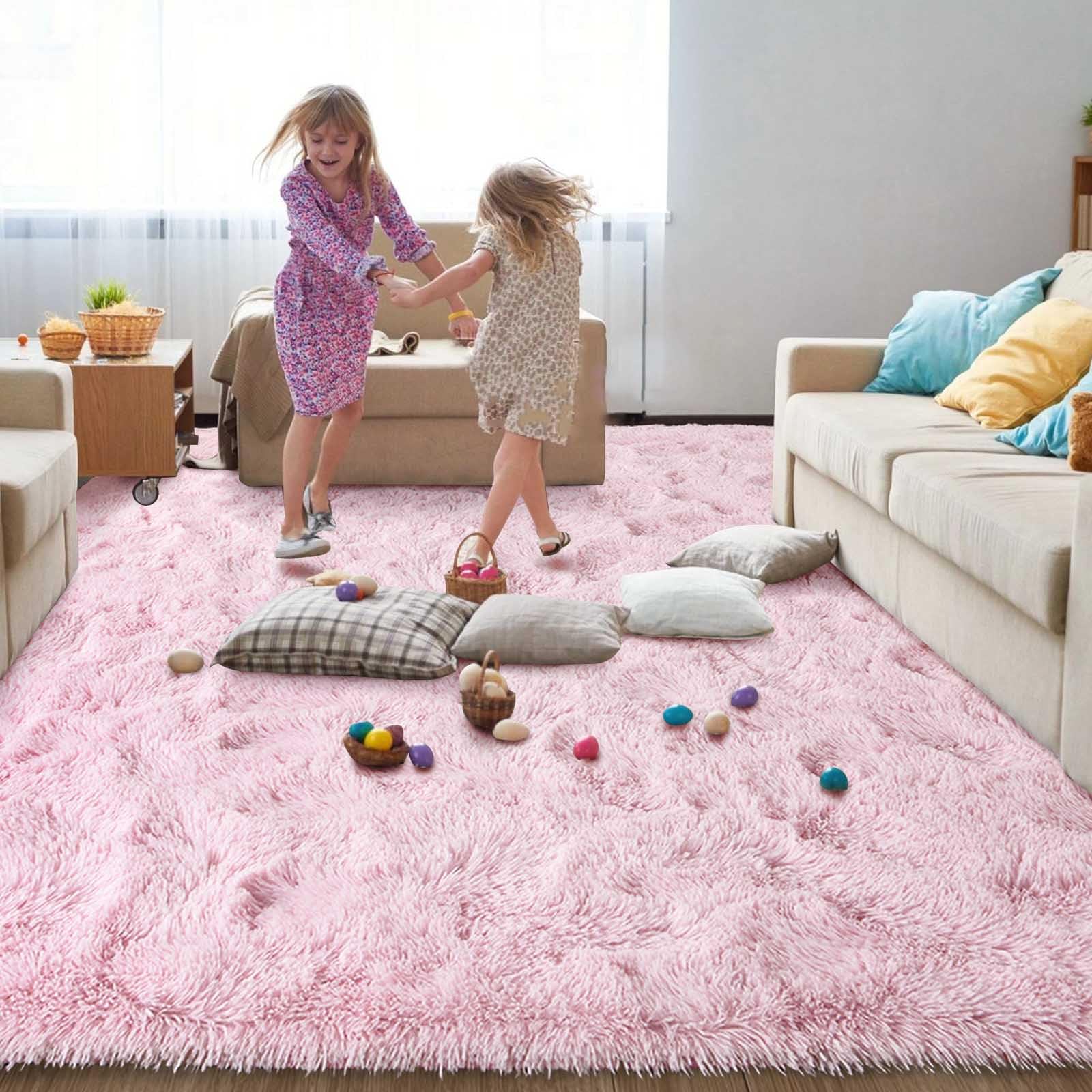 FinRèc 8x10 Feet Pink Rugs for Bedroom Living Room, Large Fluffy Shag Area Rug, Non-Slip Fuzzy Furry Rug for Kids Room Girl Dorm Room Home Decor,