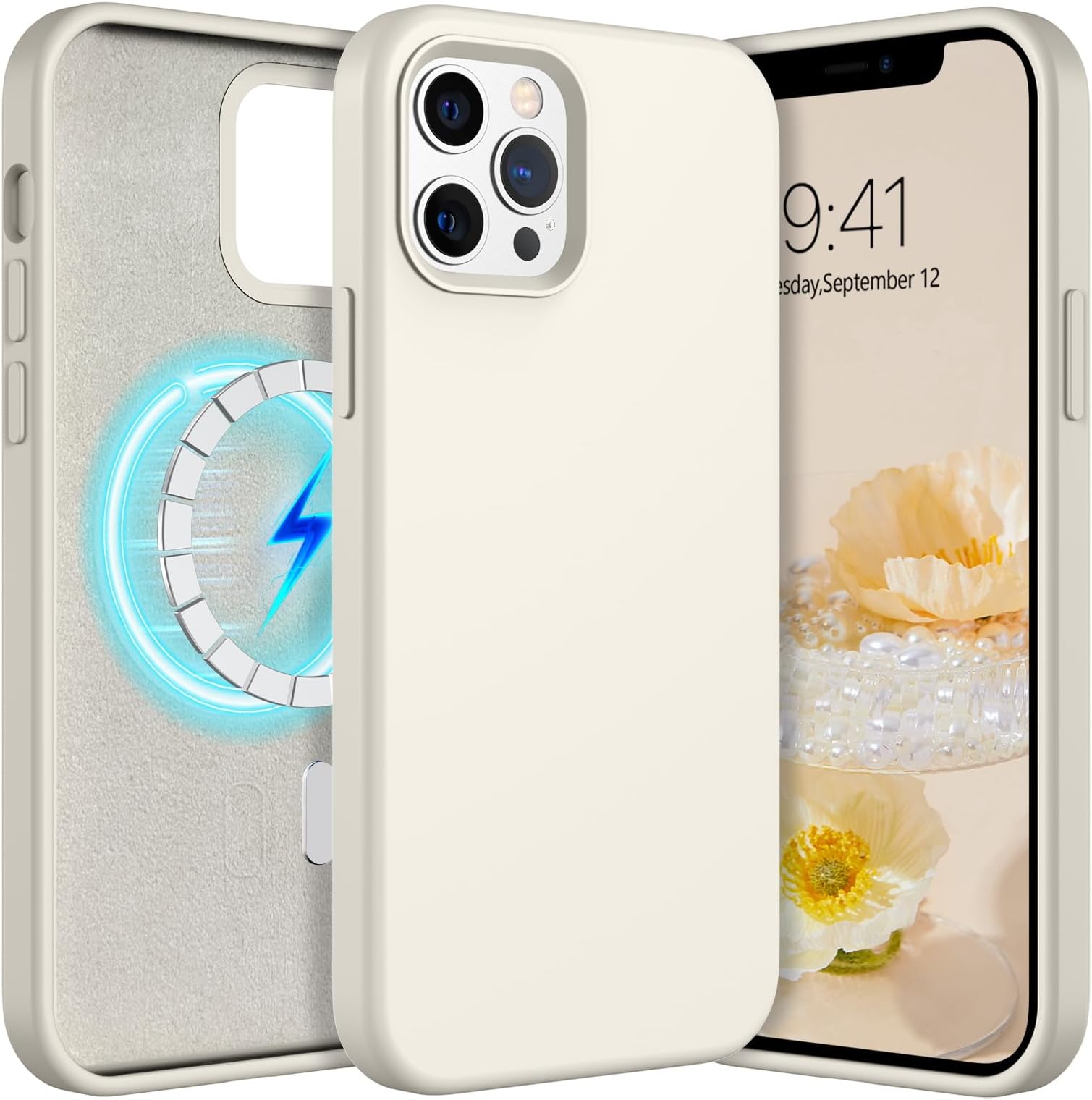 DUEDUE for iPhone 12/iPhone 12 Pro Magnetic Silicone Case, [Compatible with Magsafe] Shockproof Protection, Scratch-Resistant, Slim Thin Phone Case for iPhone 12 / for iPhone 12 Pro 6.1'', Beige