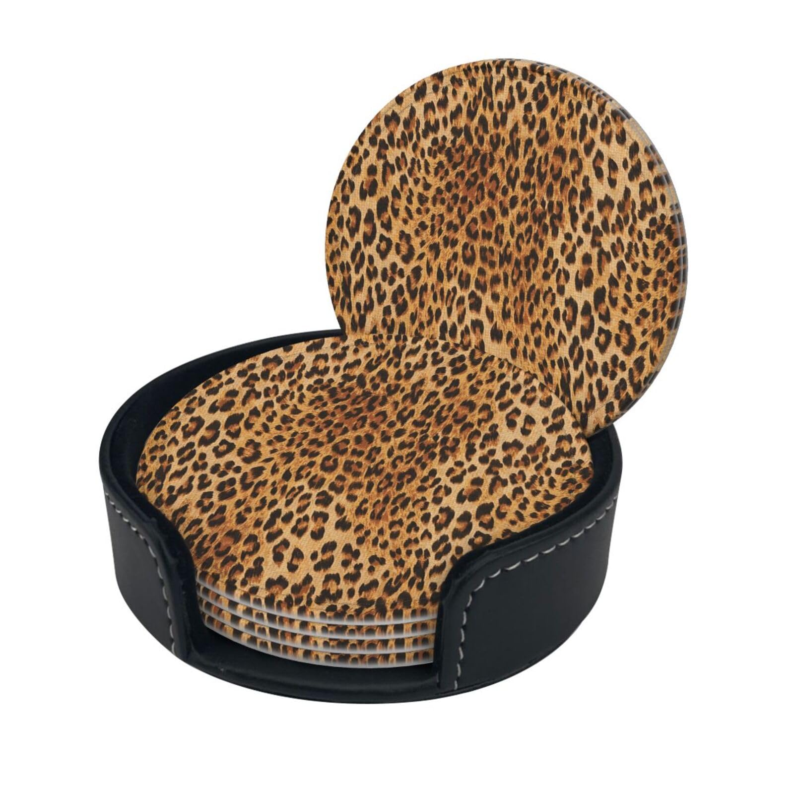 Leopard Print Print Coaster With Storage Box For Home, Office, And Restaurant Use