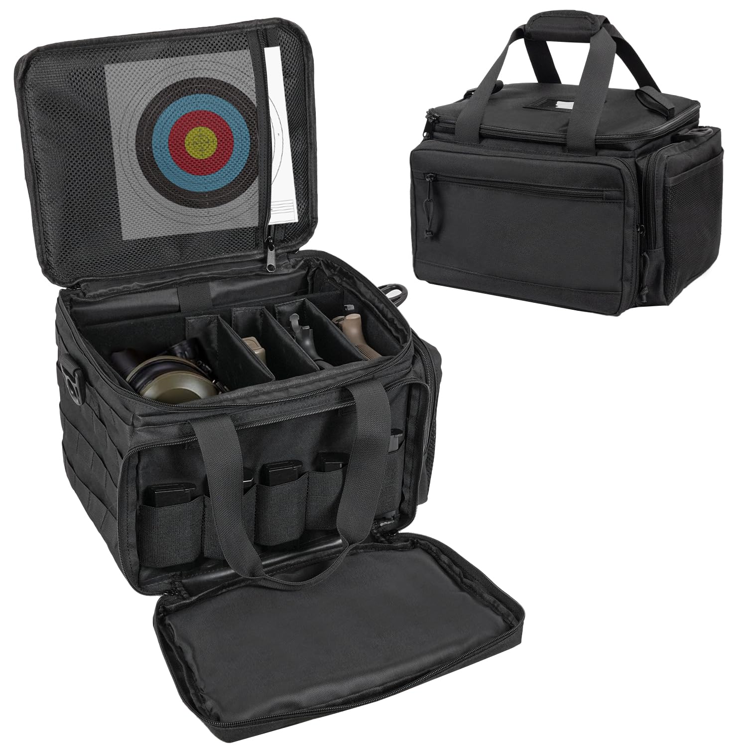 SCAVATA Tactical Pistol Range Bag for 4 Handguns, Shooting Duffle Bag with Lockable Zippers, Magazine Storage Slots & Rigid Frame, Ideal Gun Carry Case for Ammo, Gear & Accessories