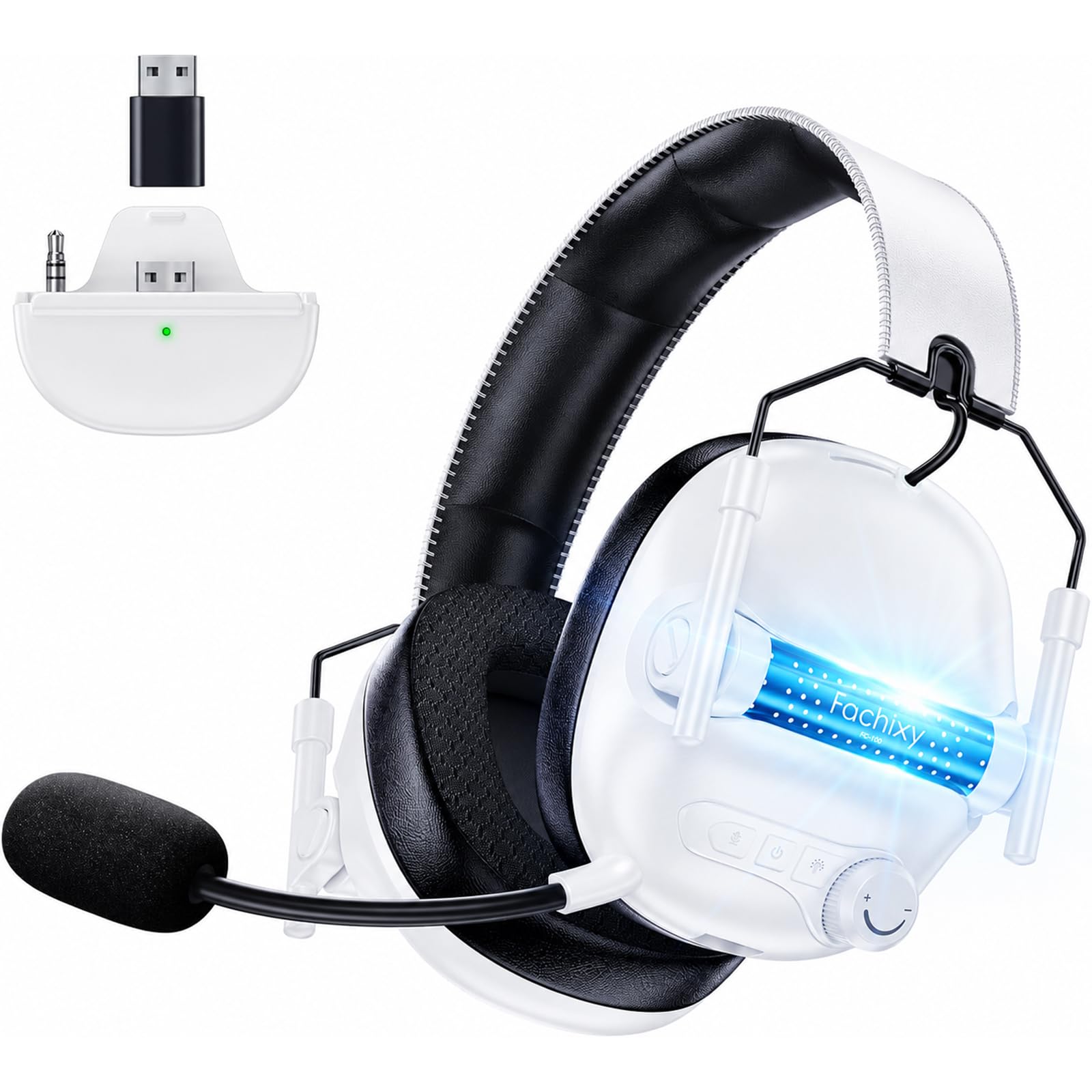Gaming Headset Wireless für Xbox Series X|S|One, PC, PS5, PS4, Switch, 2.4GHz Und Bluetooth 5.4 Headset Kabellos mit Mikrofon, Geringe Latenz Noise Cancelling, Faltbar, mit LED Licht 60h Akkulaufzeit
