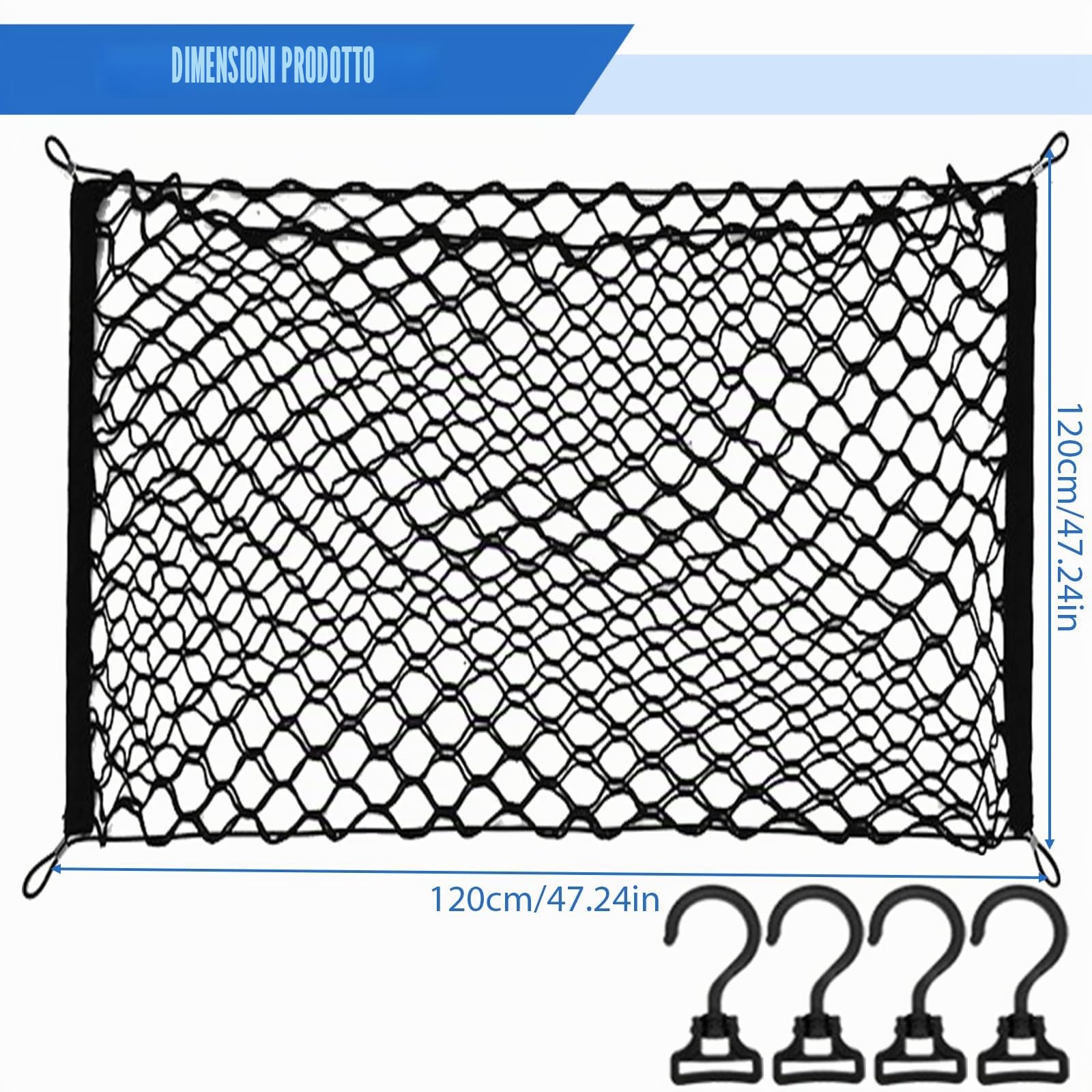 GOMETY Griglia di protezione per auto, rete di separazione per cani, 120 x 90 cm, doppio strato di polipropilene con 4 ganci, rete universale per cani di sicurezza per animali domestici, divisorio