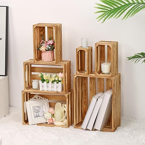 Miniatura 4 de BOBOKA Juego de 6 cajas decorativas de madera para almacenamiento, 6 tamaños, cajas de almacenamiento de madera decorativas de granja, cajas de