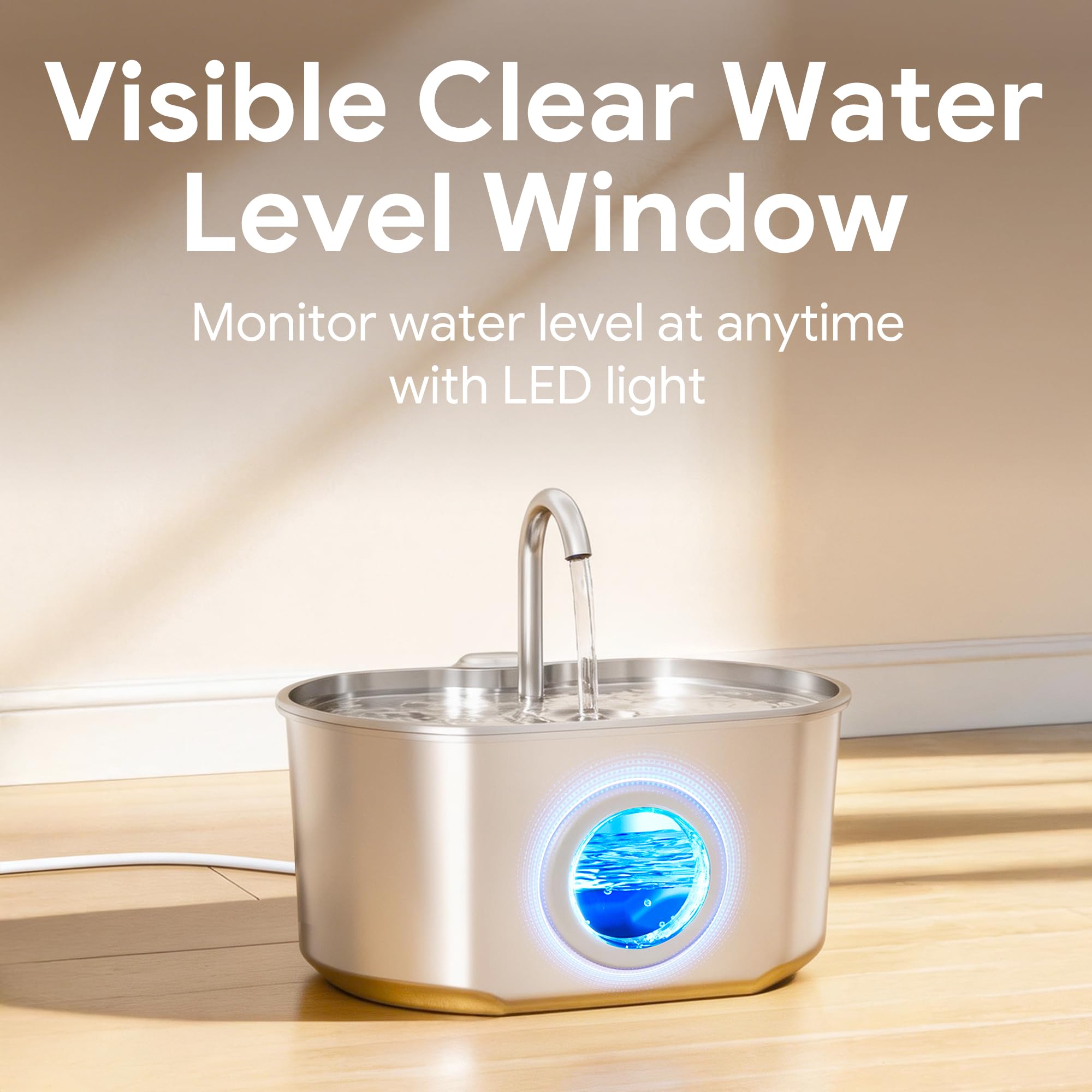 Cat Water Fountain Stainless Steel: 74oz/2.2L Cat Fountain for Drinking- Pet Water Fountain Inside - Automatic Dog Watering Dispenser Bowl - Pet Feeding & Watering Supplies - Water Level Window - image 6
