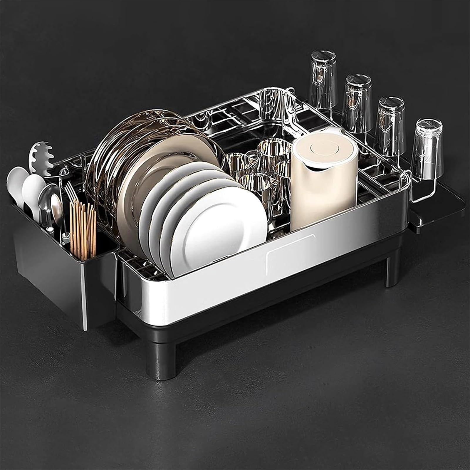 HANELREEZD draining Dish Drying Rack Versatile Brackets Space Saving Kitchen Drying Rack for Kitchen Counter Stainless Steel dish rack(Gray)