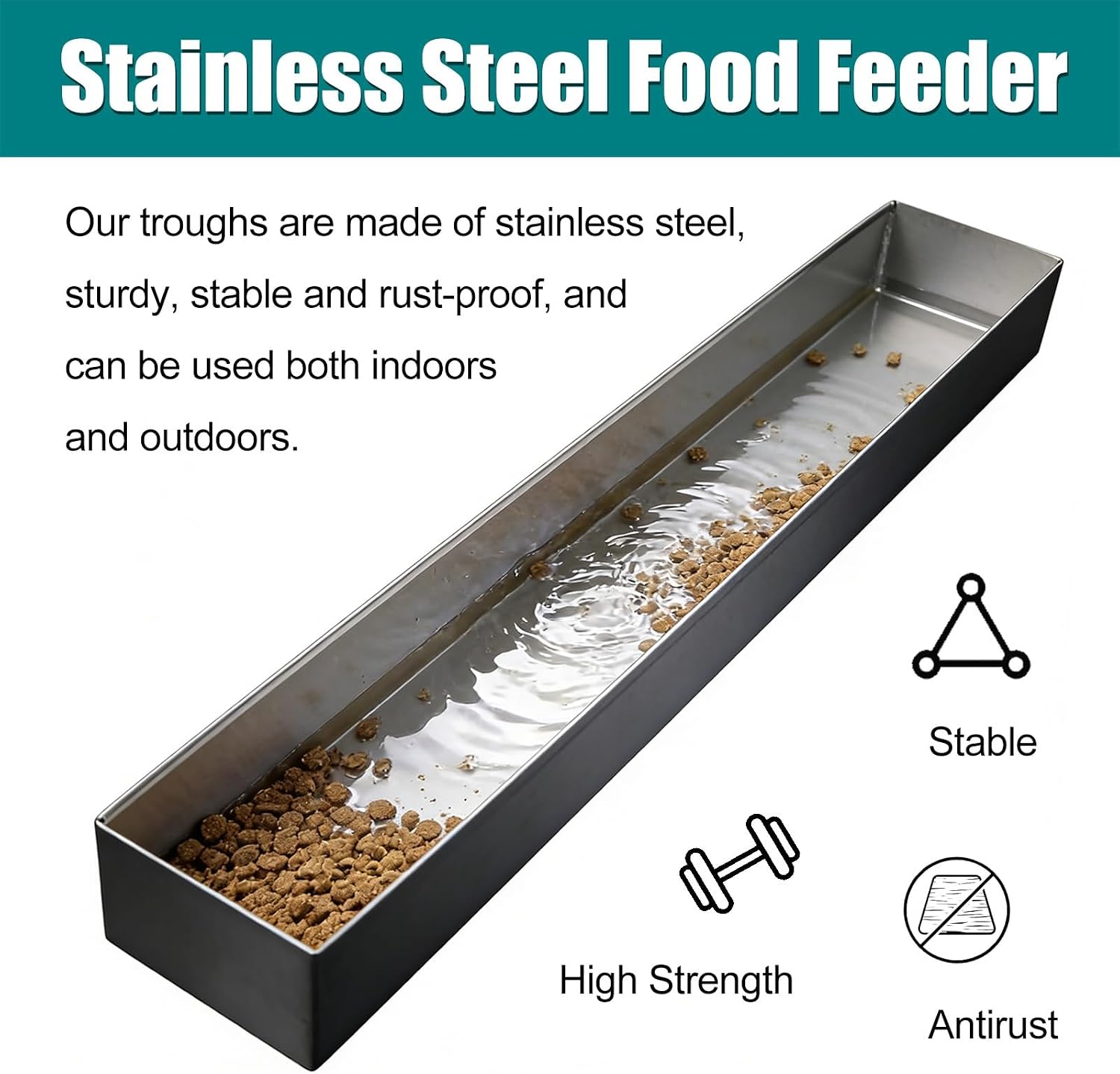 Animal Water Trough Outdoor 8 15 23 35 39 in, Pigeon Chicken Duck Goose Rabbits Hay Feeder, Stainless Steel Small Feeding Trough Set for Livestock/Poultry(H 7cm(2 3/4"),L 20cm (7 9/10"))