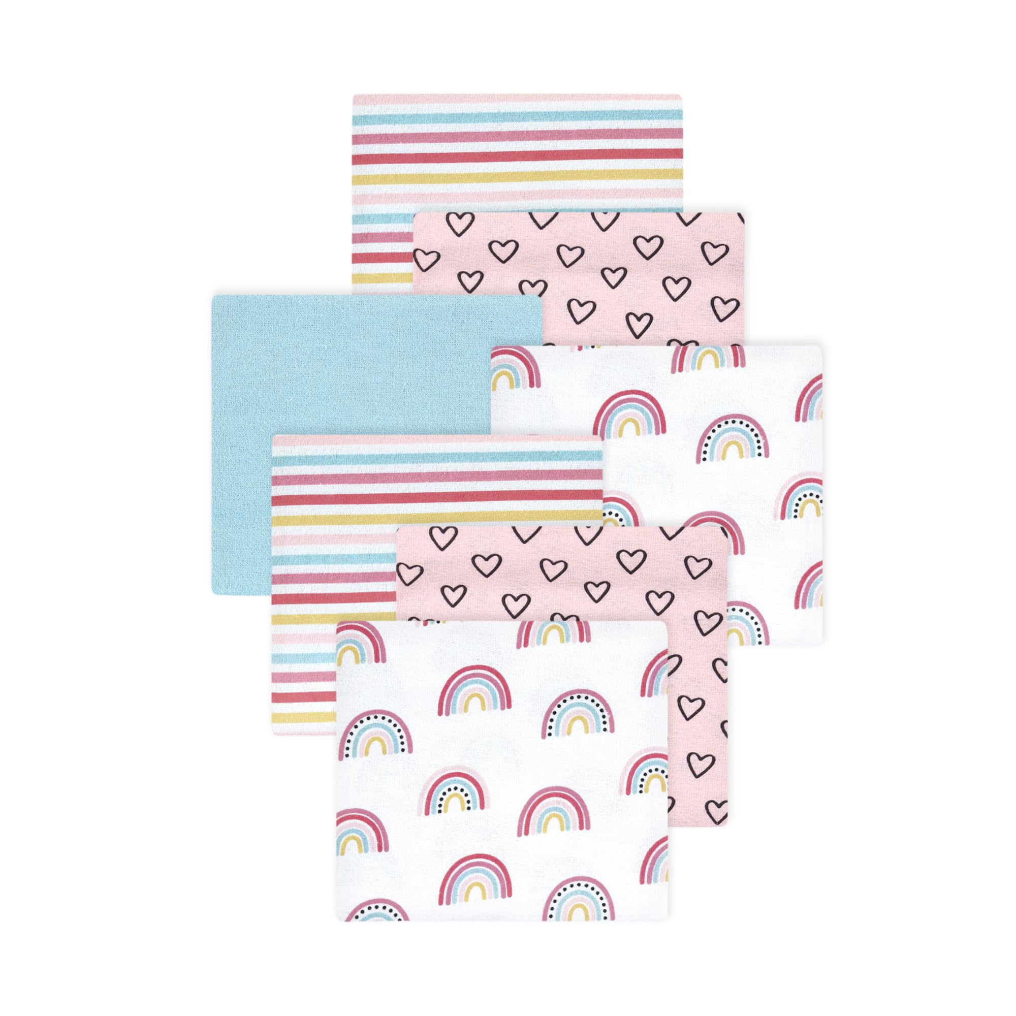 Little Treasure Hudson Baby Cotton Poly Flannel Receiving Blankets Multipack, Pink Modern Rainbow, 30x30 inches