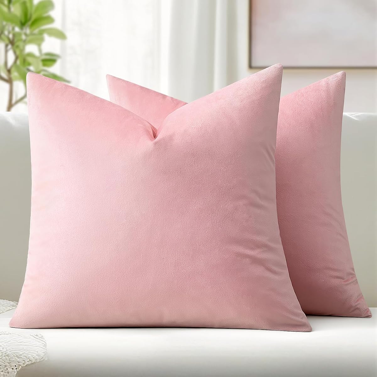 Fundas de almohada de terciopelo MIULEE Pack de 18x18 pulgadas de 2 rosas brillantes | Fundas de almohada decorativas sólidas y suaves, decoración moderna para el hogar de lujo, para sofá sofá dormitorio sala de estar