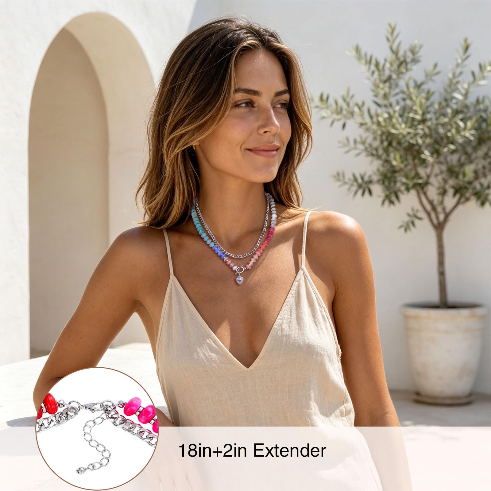 Collana a strati con perline a forma di cuore placcata oro 14 K