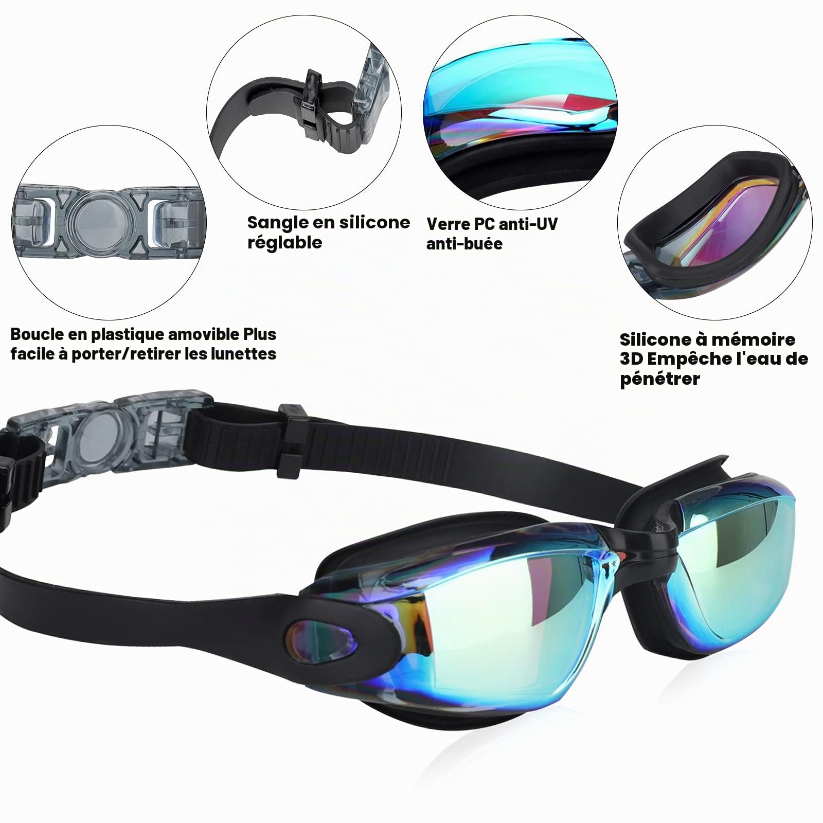 Lunettes de Natation,Lunettes de Natation à Verres Polarisés Anti-buée et Protection UV pour Hommes Femmes Adultes Adolescents
