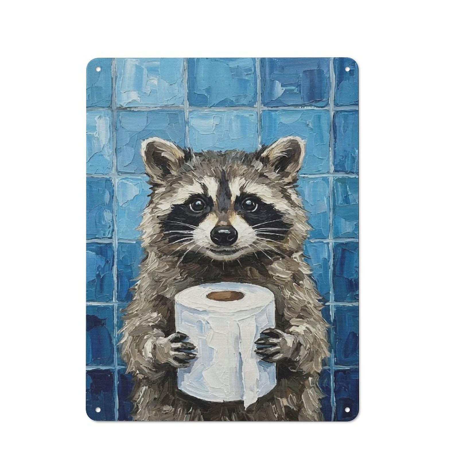 Junmoney Style-15 Old Style Raccoon With Toilet Paper Metal Sign 40X30cm, Bar Wall Plaque For Diner, Restaurant, Shed Or Kitchen