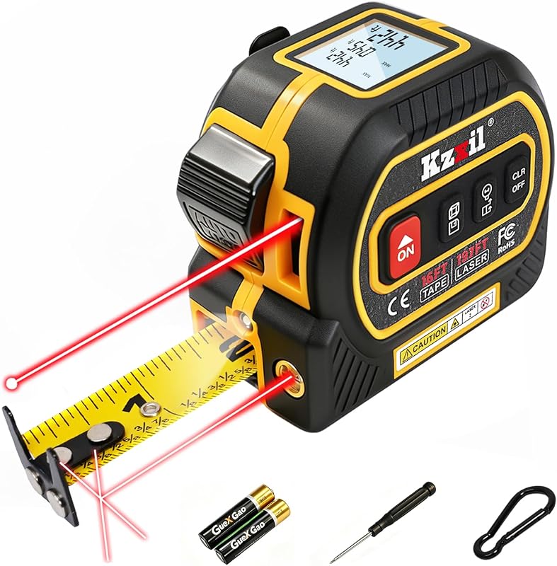 4-in-1 Laser Tape Measure 196Ft/16Ft Laser Measuring Tape | Measuring Tool with Backlit LCD, Distance Area Volume Pythagorean, Magnetic Hook& Base, for Woodworking, Home, Construction