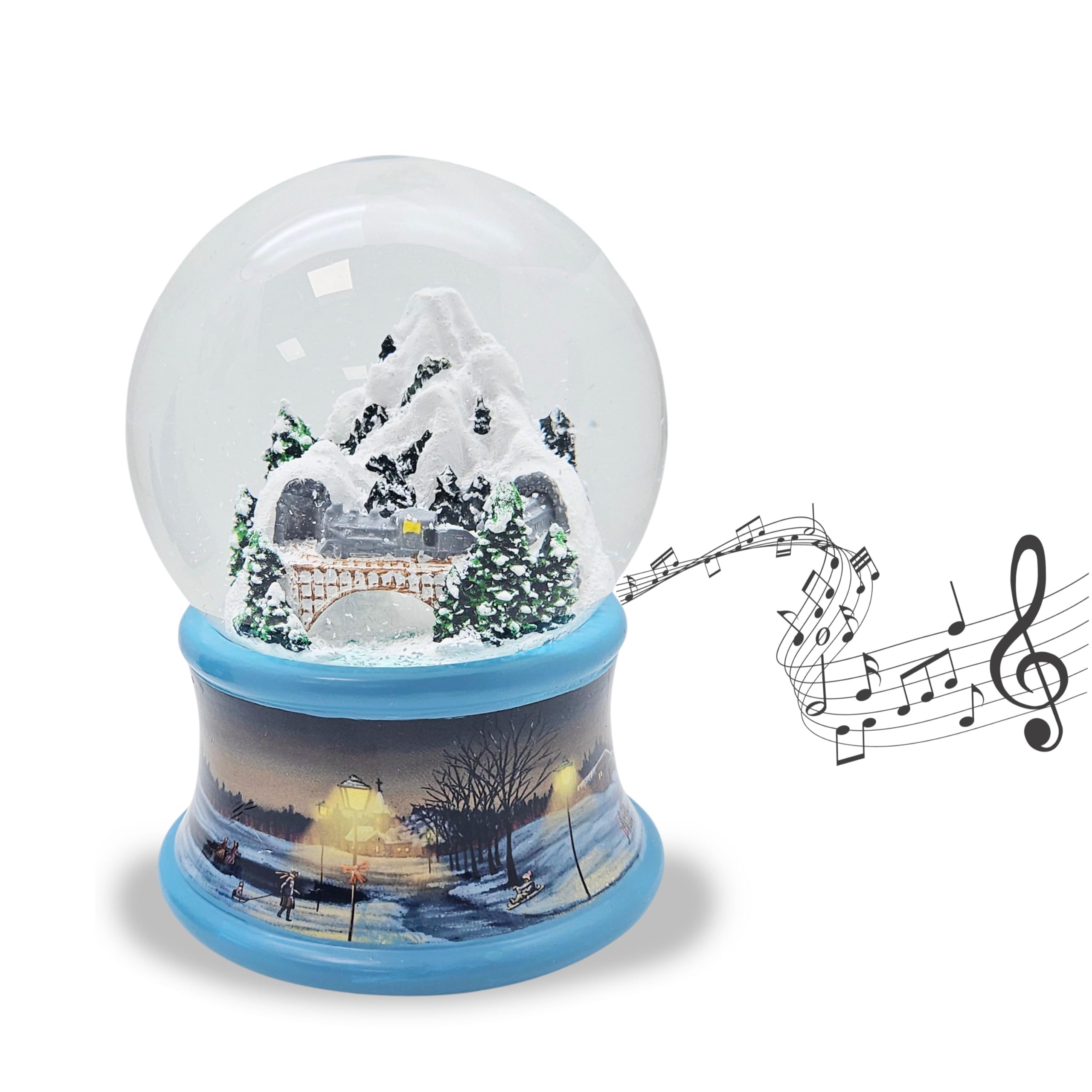 Schneekugel Weihnachten Spieluhr Berglandschaft Mit Zug - Winterlandschaft H:14cm