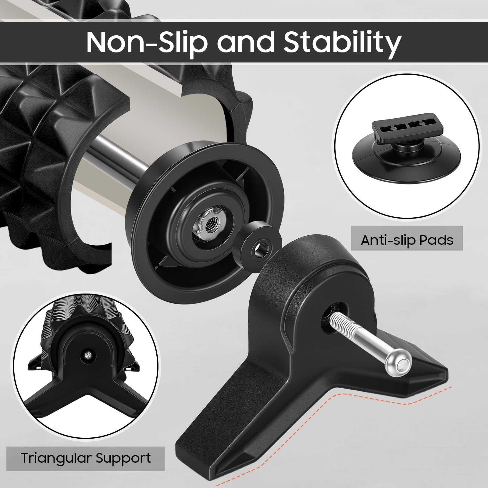 53cm Foam Roller, Rullo Massaggio Muscolare con strutturato 3D, supporto e ventosa per rilassamento muscolare Yoga Pilates, Rullo in schiuma per schiena collo gambe (Nero)