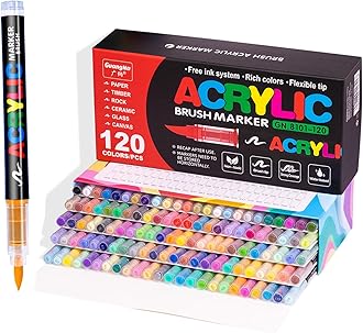 Acrylic Paint Markers,120 Colors with Direct-Liquid Ink Control System, Professional-Grade Paint Pen for Rock Painting, Canvas, Glass, Plastic, Fabric & Creative Crafts