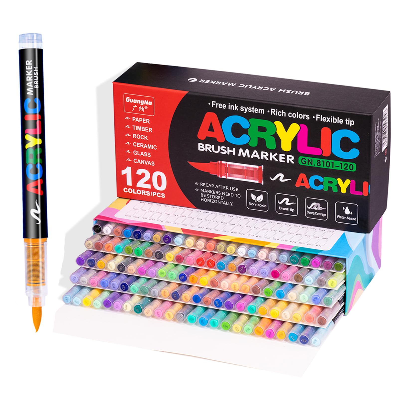 Acrylic Paint Markers,120 Colors with Direct-Liquid Ink Control System, Professional-Grade Paint Pen for Rock Painting, Canvas, Glass, Plastic, Fabric & Creative Crafts